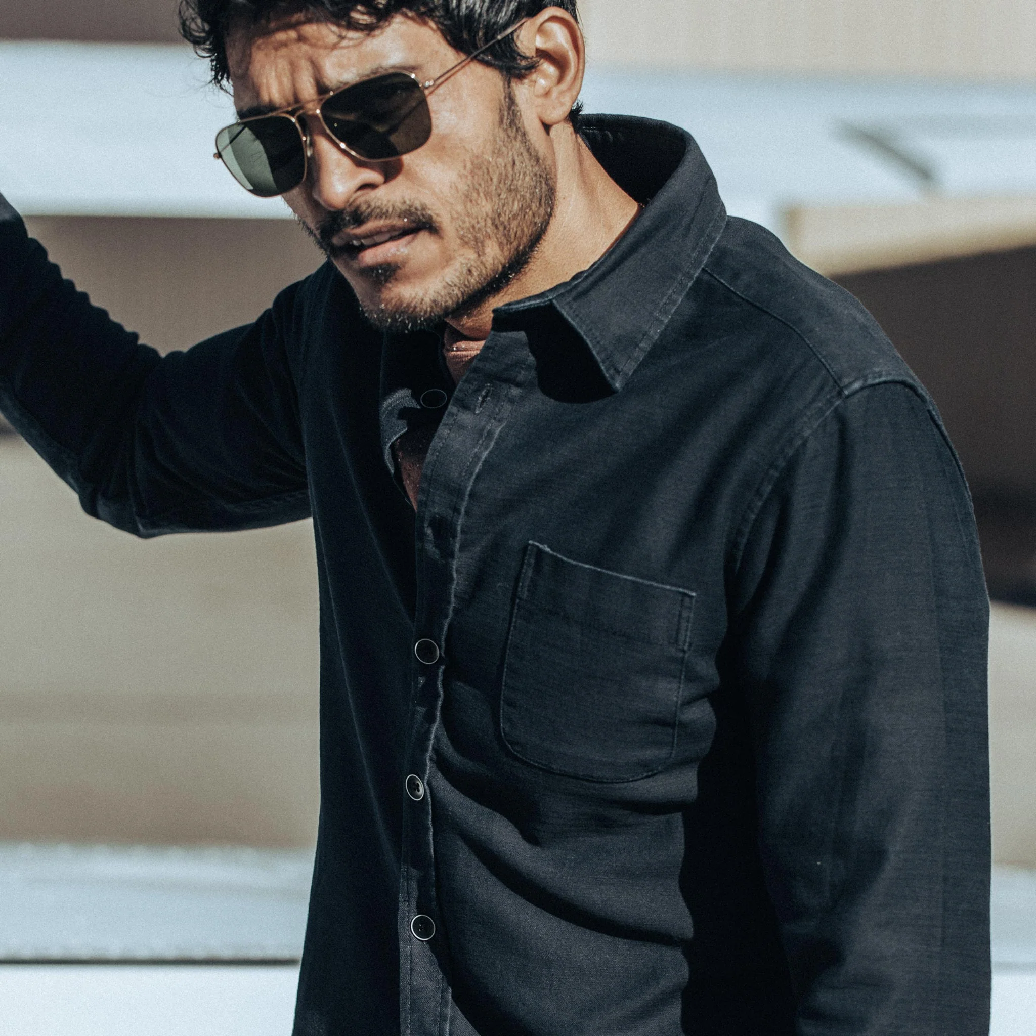 The Mechanic Shirt in Black Reverse Sateen - Image 2