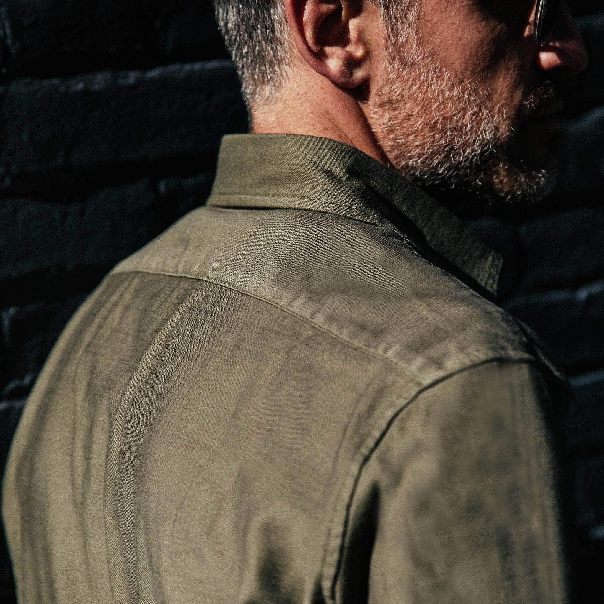 The Mechanic Shirt in Olive Reverse Sateen - Image 5
