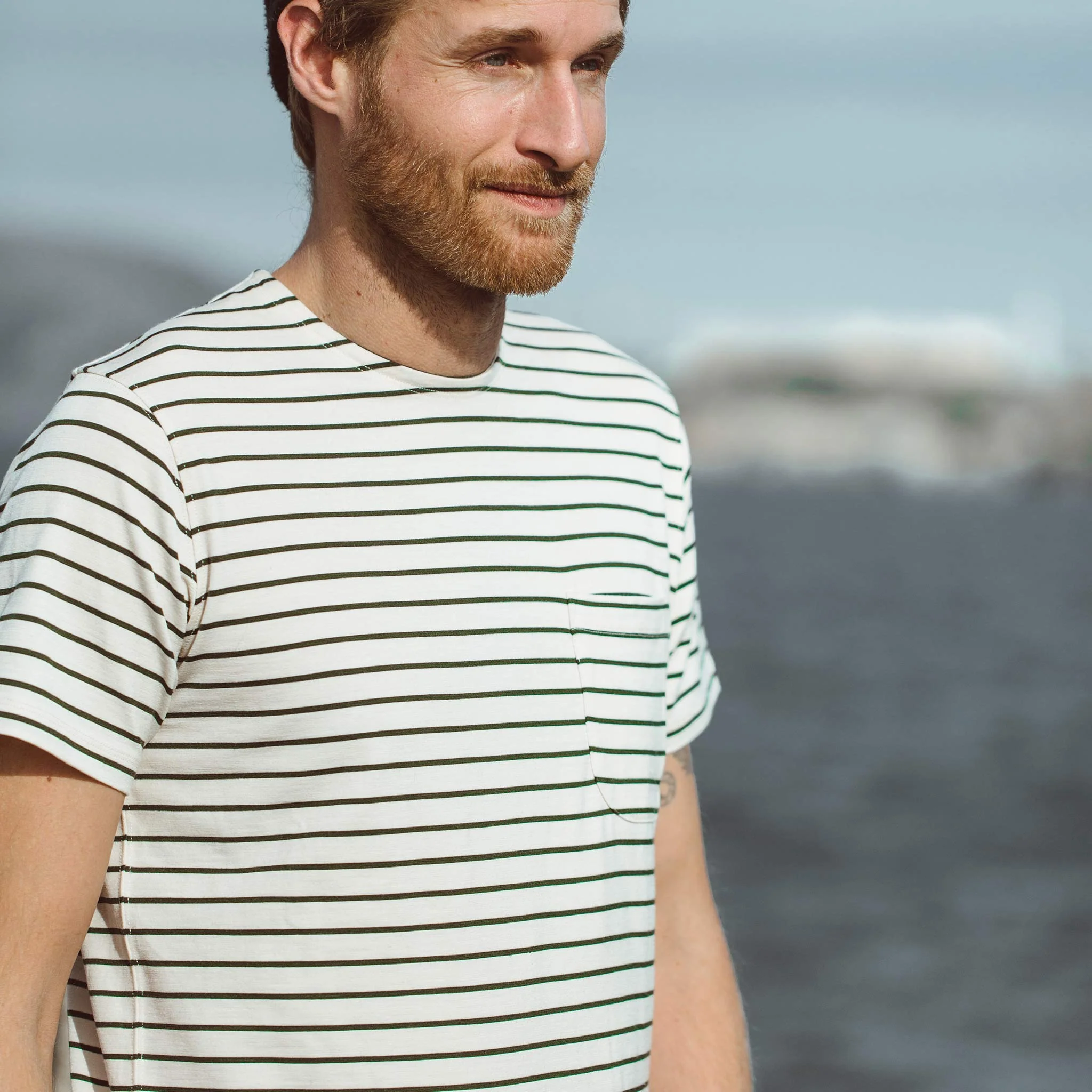 The Mercerized Merino Tee in Forest Stripe - Image 2