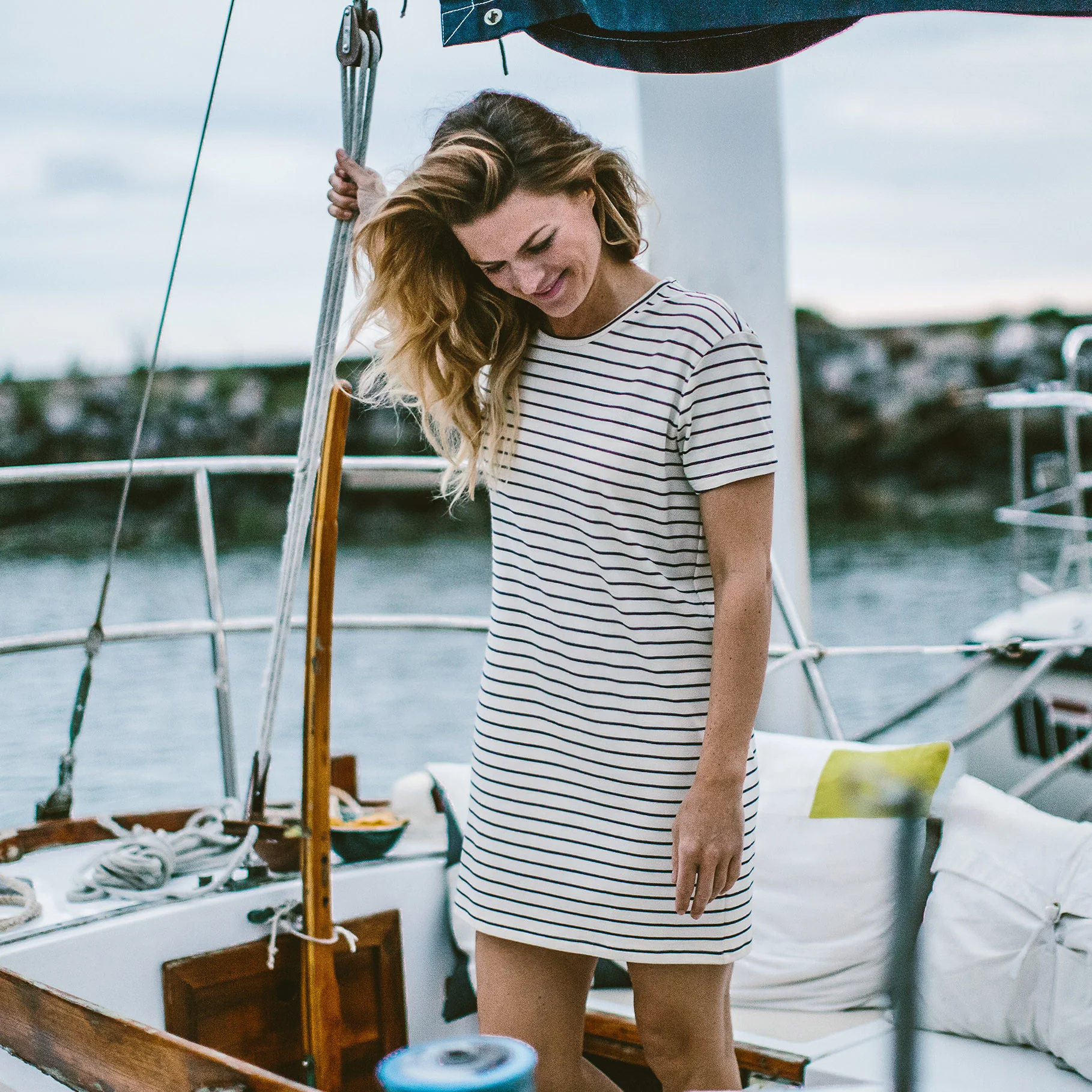 The Sausalito Dress in Forest Stripe Mercerized Merino - Image 2