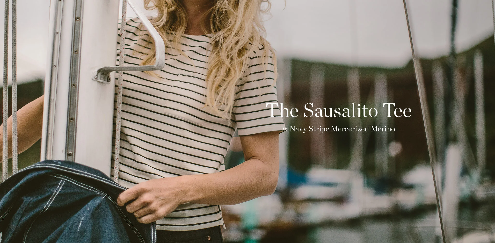 The Sausalito Tee in Forest Stripe Mercerized Merino - Image 7