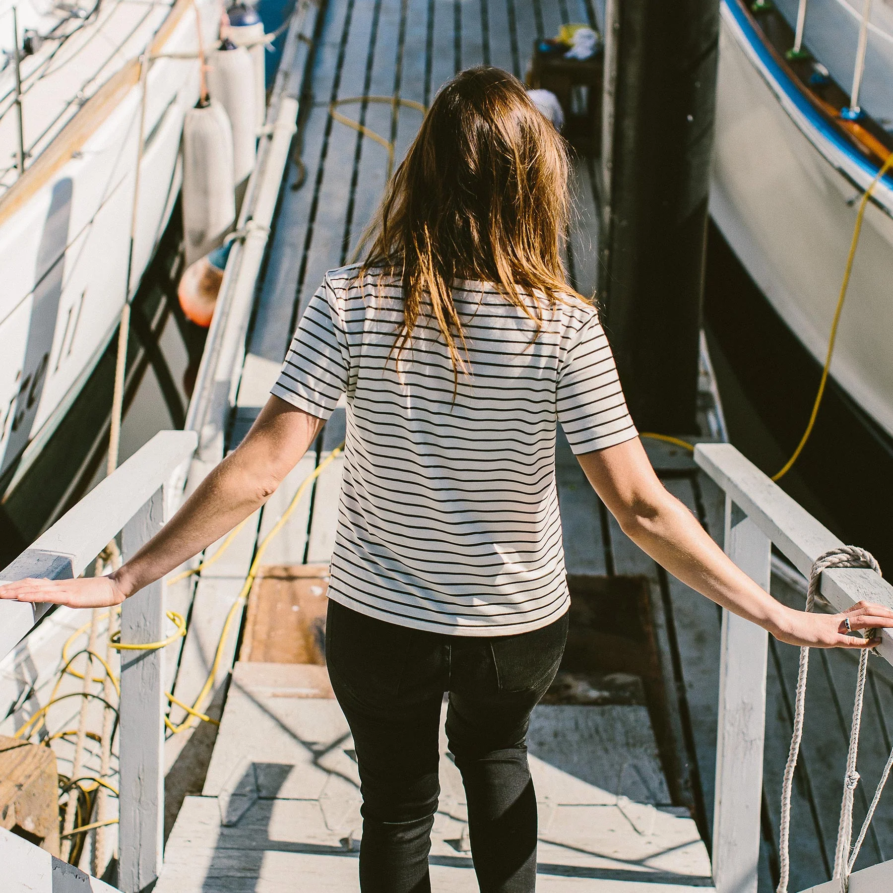 The Sausalito Tee in Navy Stripe Mercerized Merino - Image 5