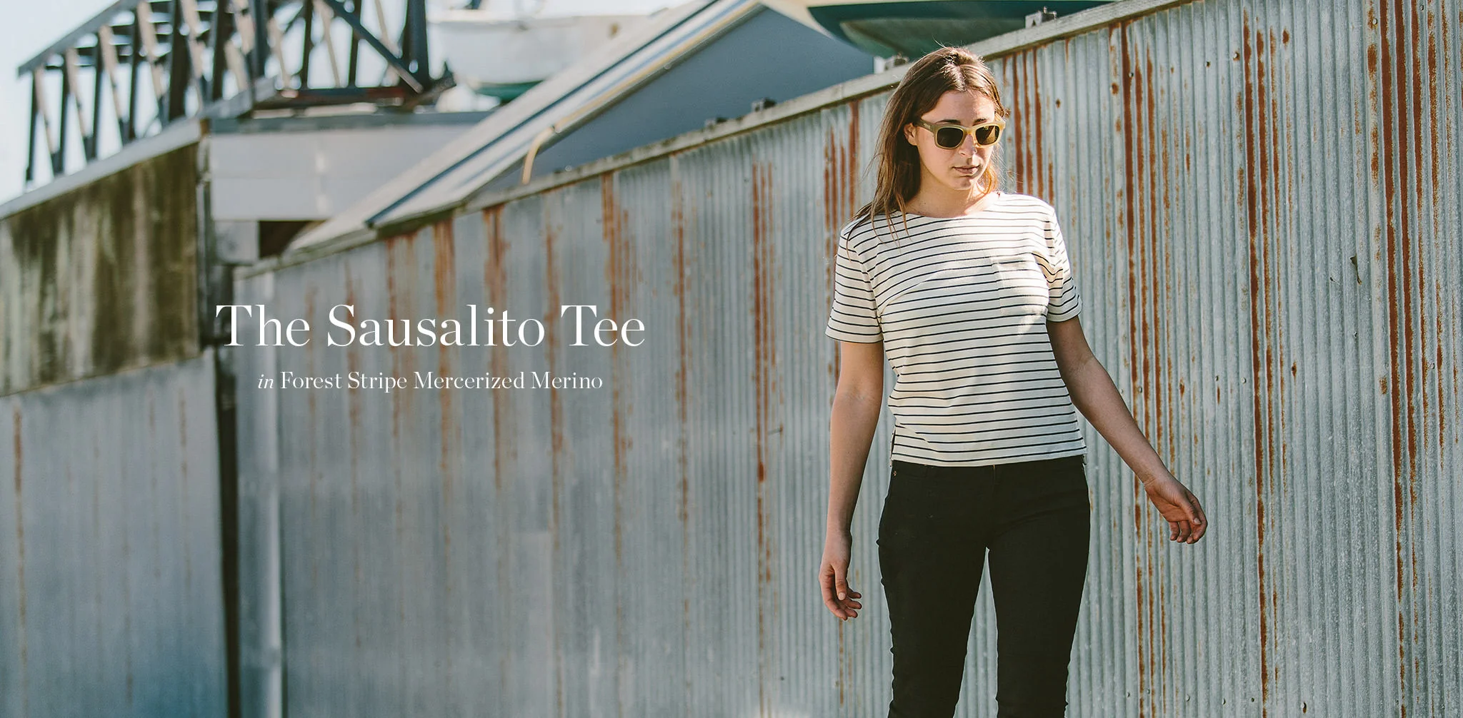 The Sausalito Tee in Navy Stripe Mercerized Merino - Image 7
