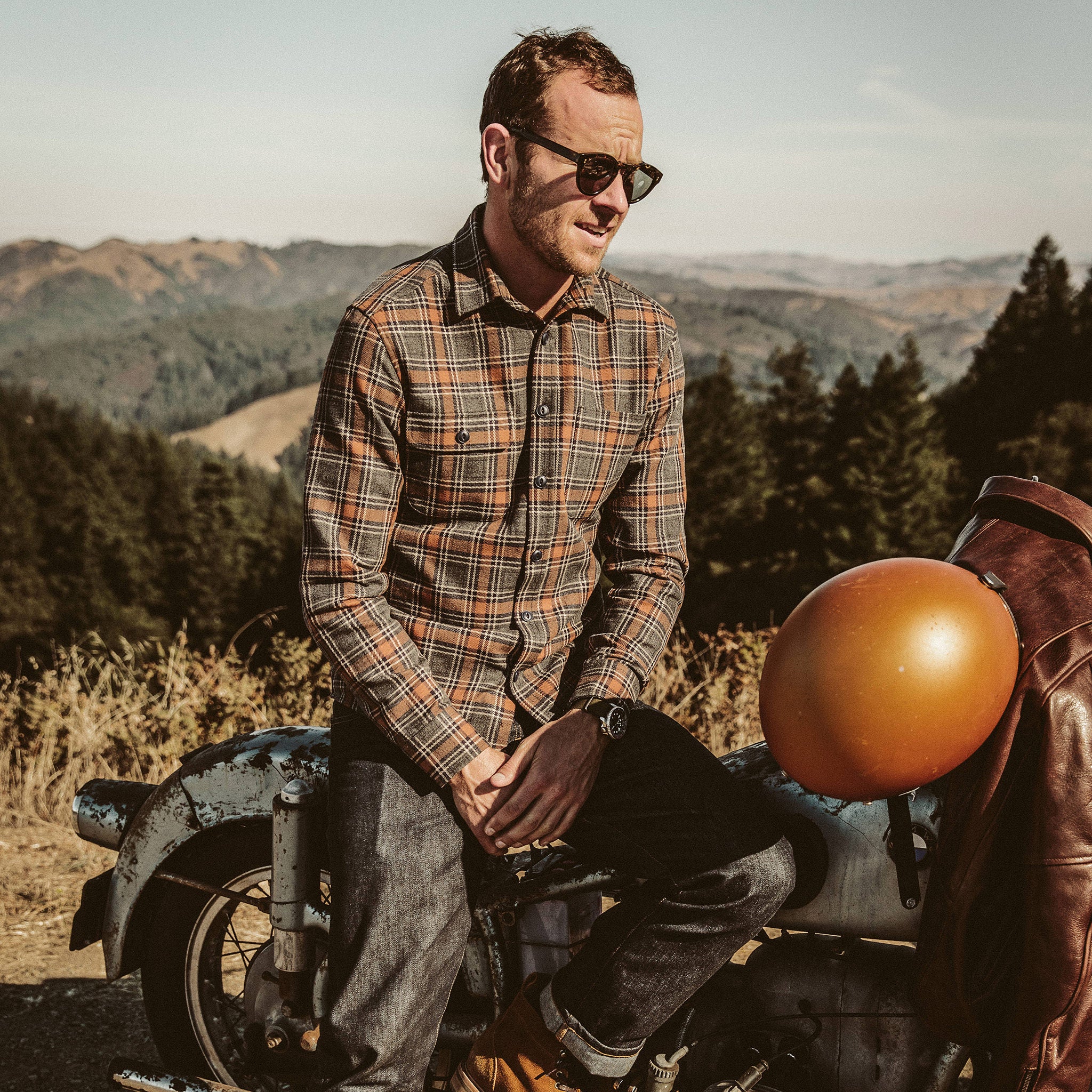 The Moto Utility Shirt in Charcoal & Rust Plaid - Image 2