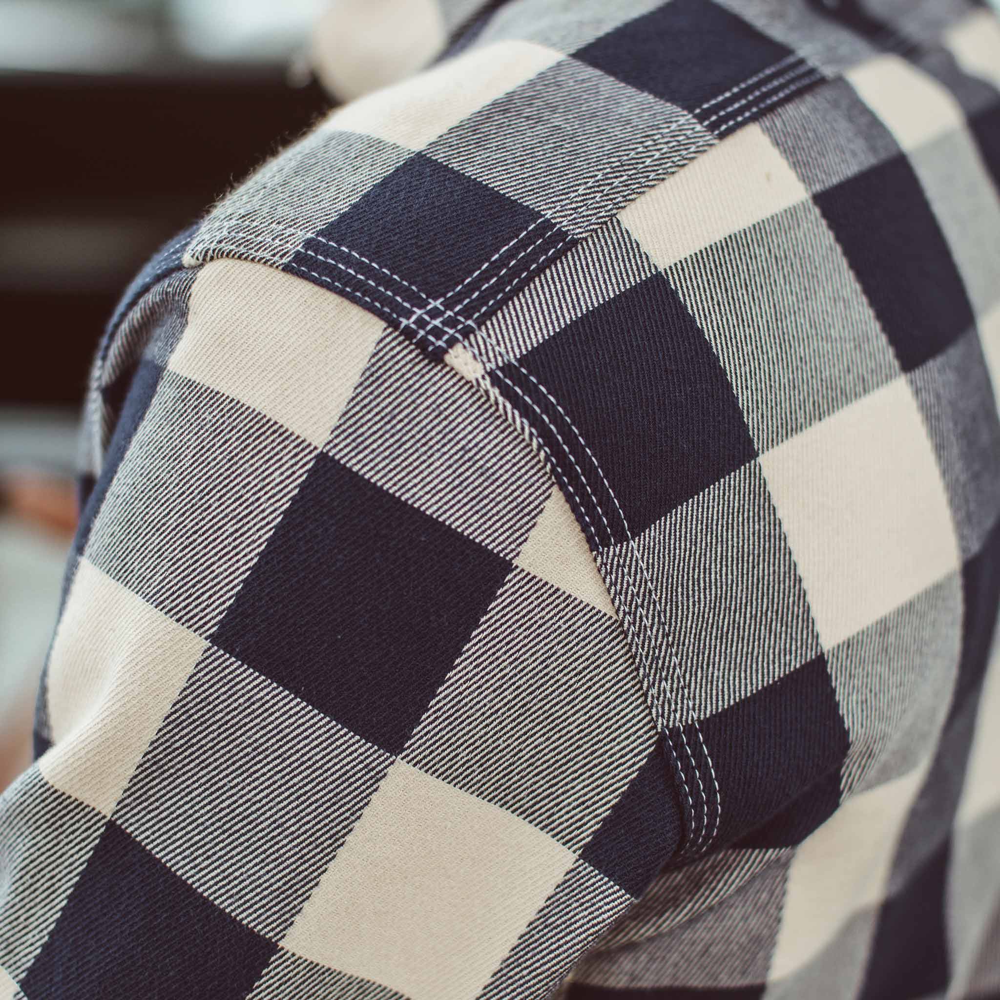 The Moto Utility Shirt in Natural & Navy Buffalo Plaid - Image 3