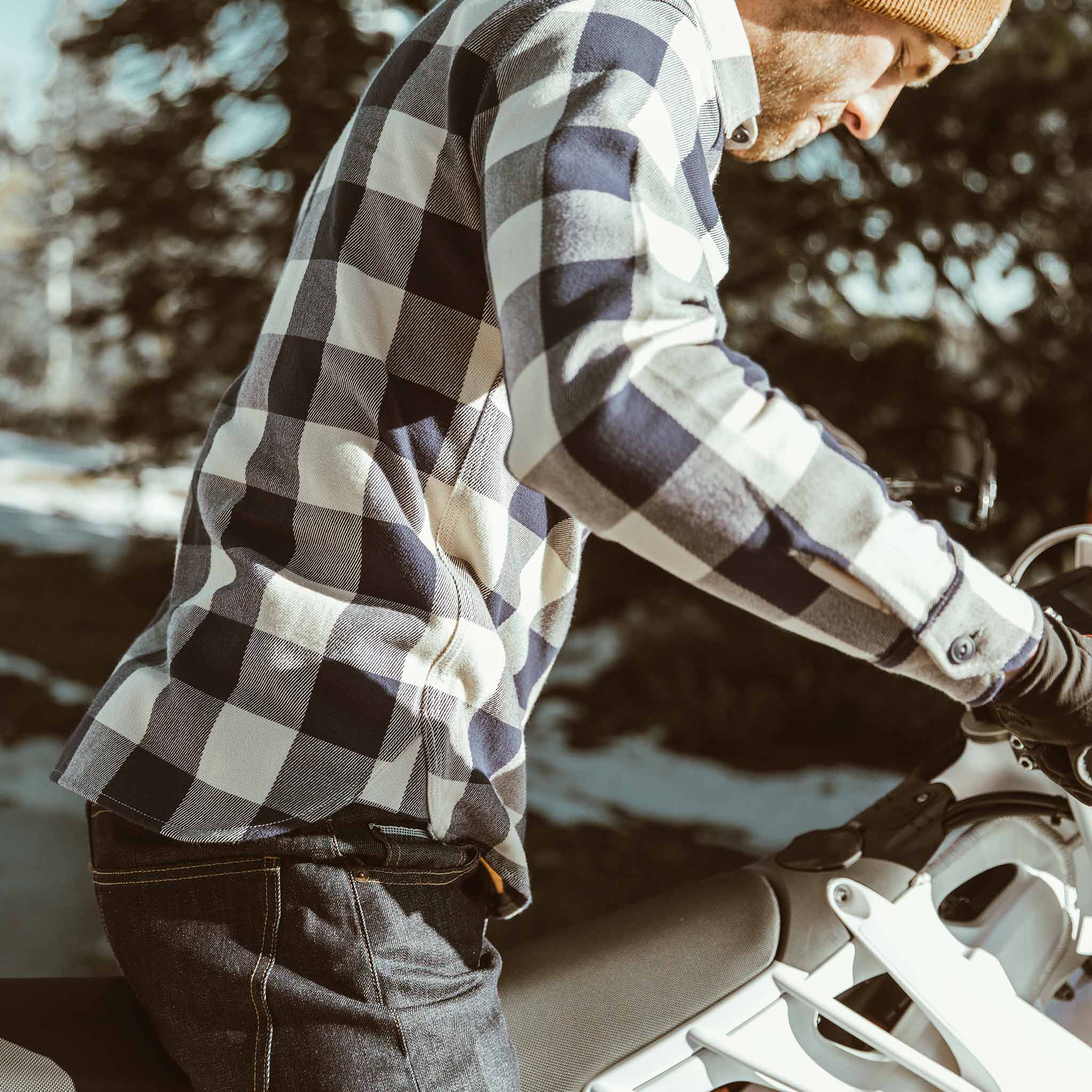 The Moto Utility Shirt in Natural & Navy Buffalo Plaid - Image 7