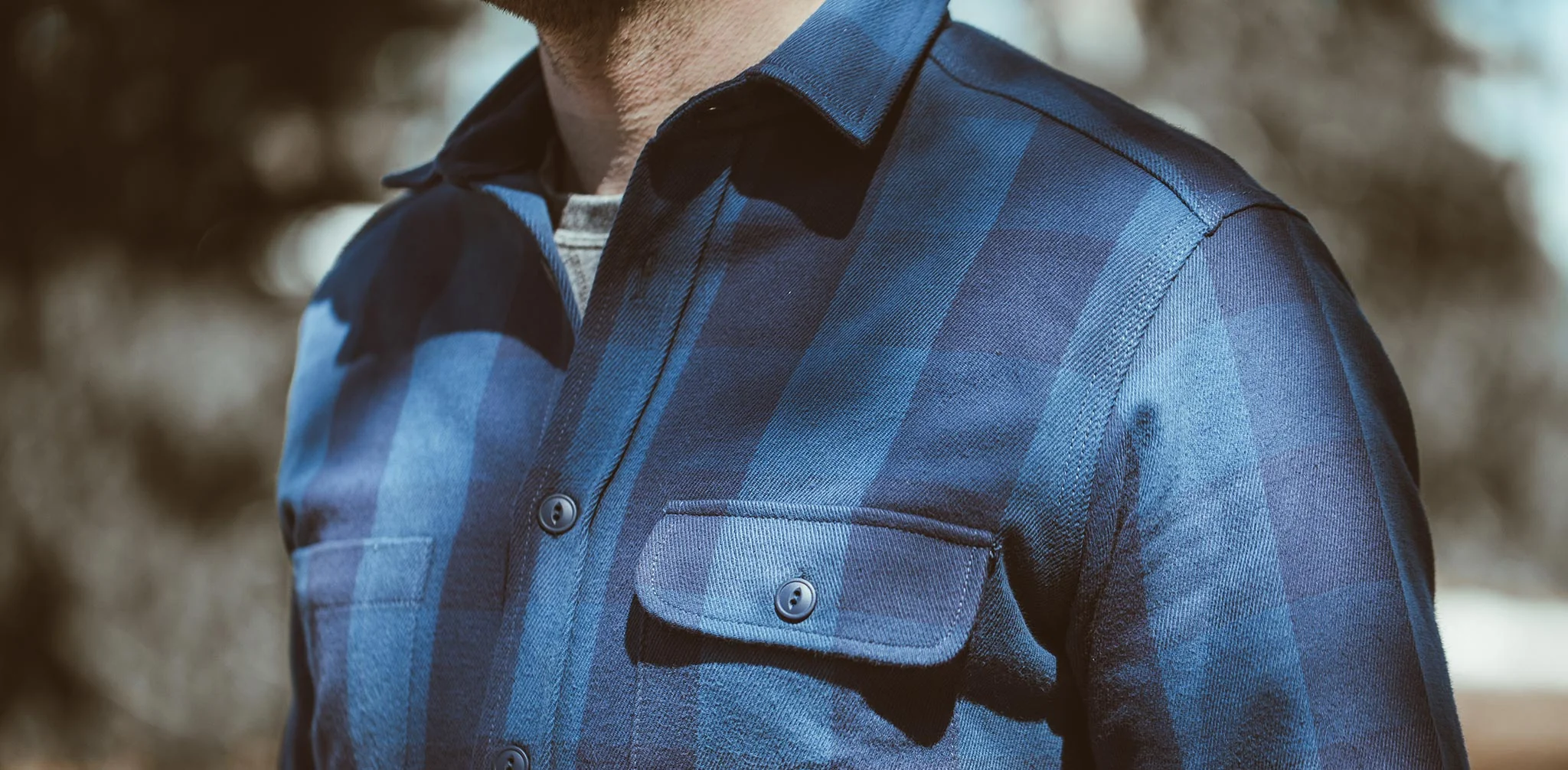 The Moto Utility Shirt in Royal & Navy Buffalo Plaid - Image 10