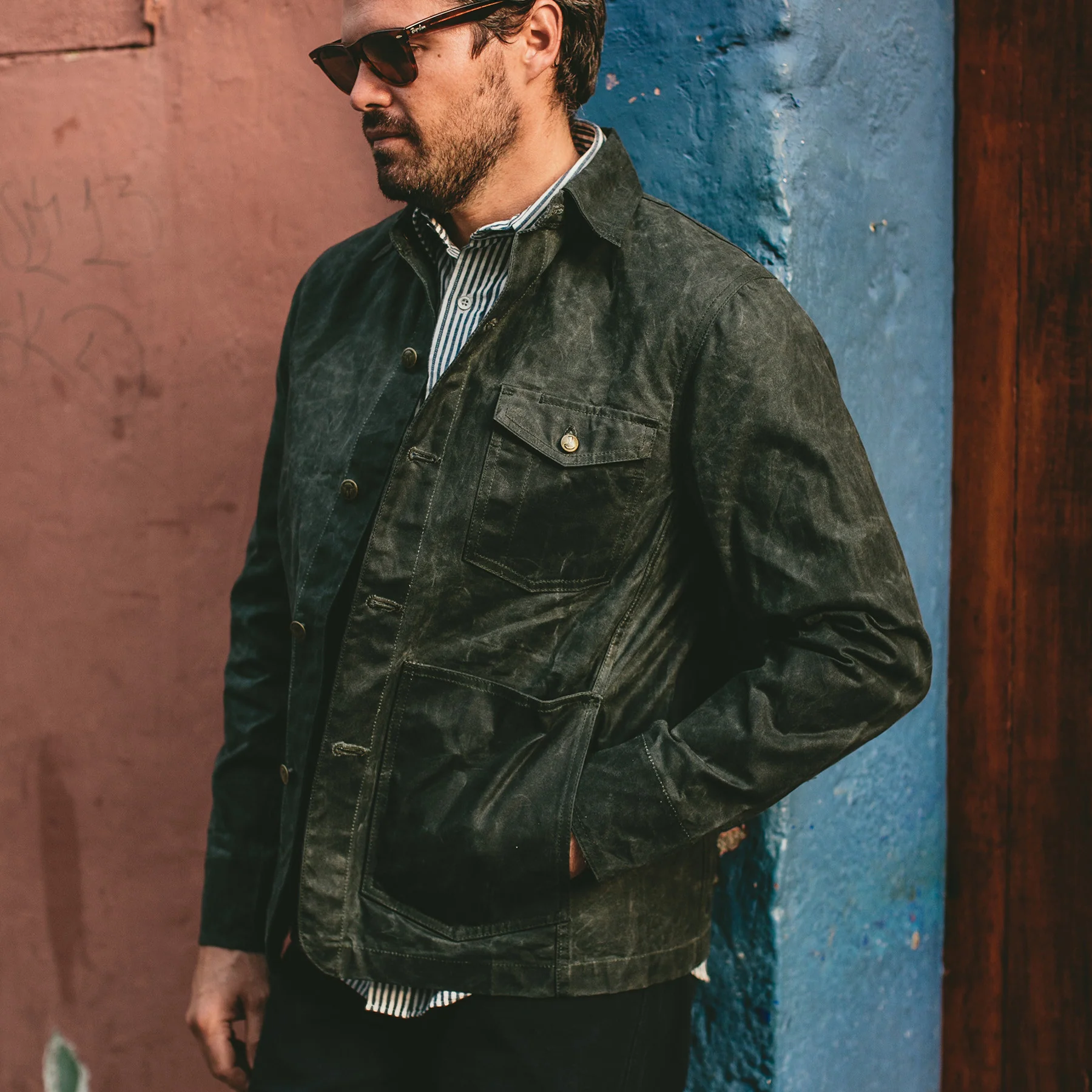 The Project Jacket in Olive Beeswaxed Canvas - Image 8
