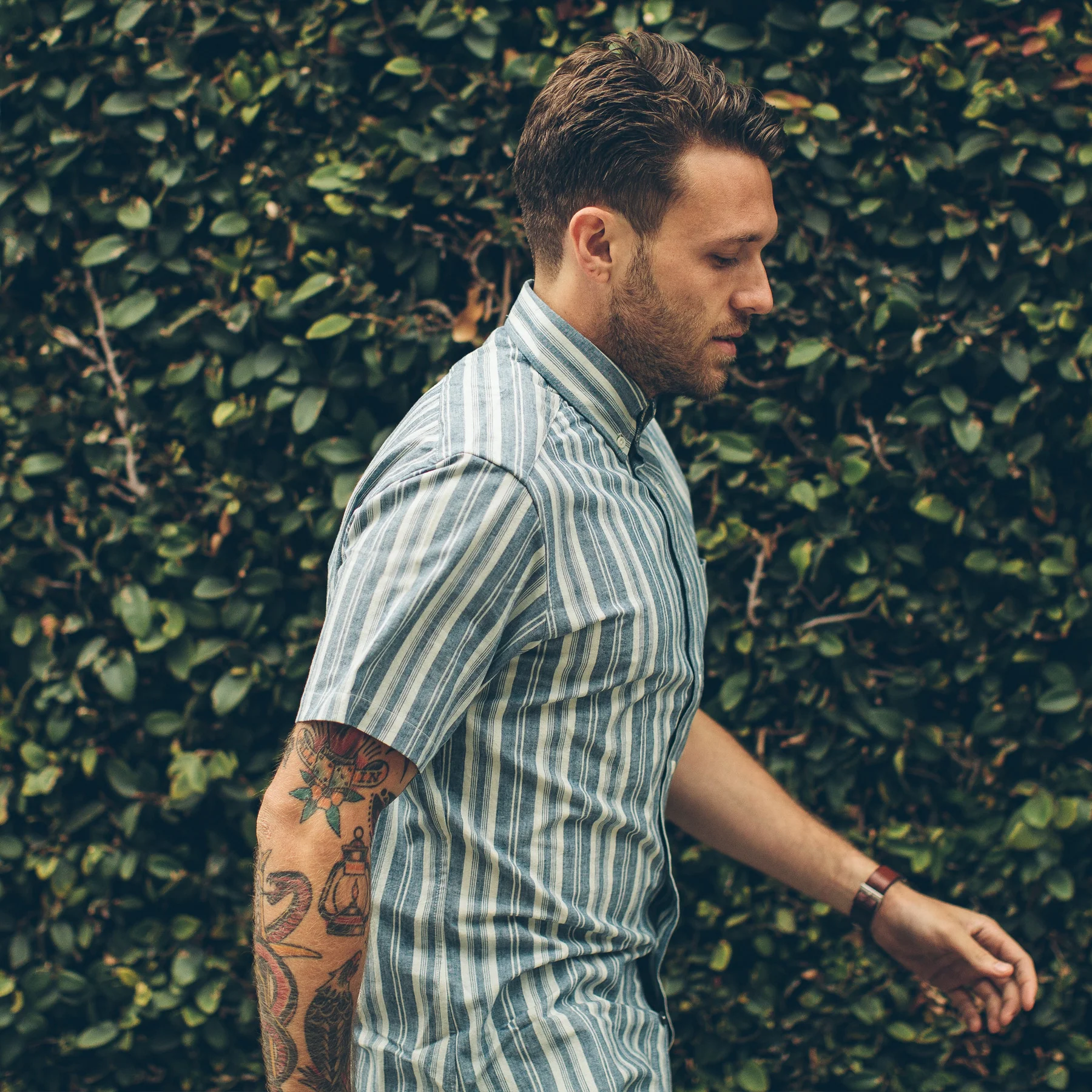 The Short Sleeve California in Blue Striped Chambray - Image 2