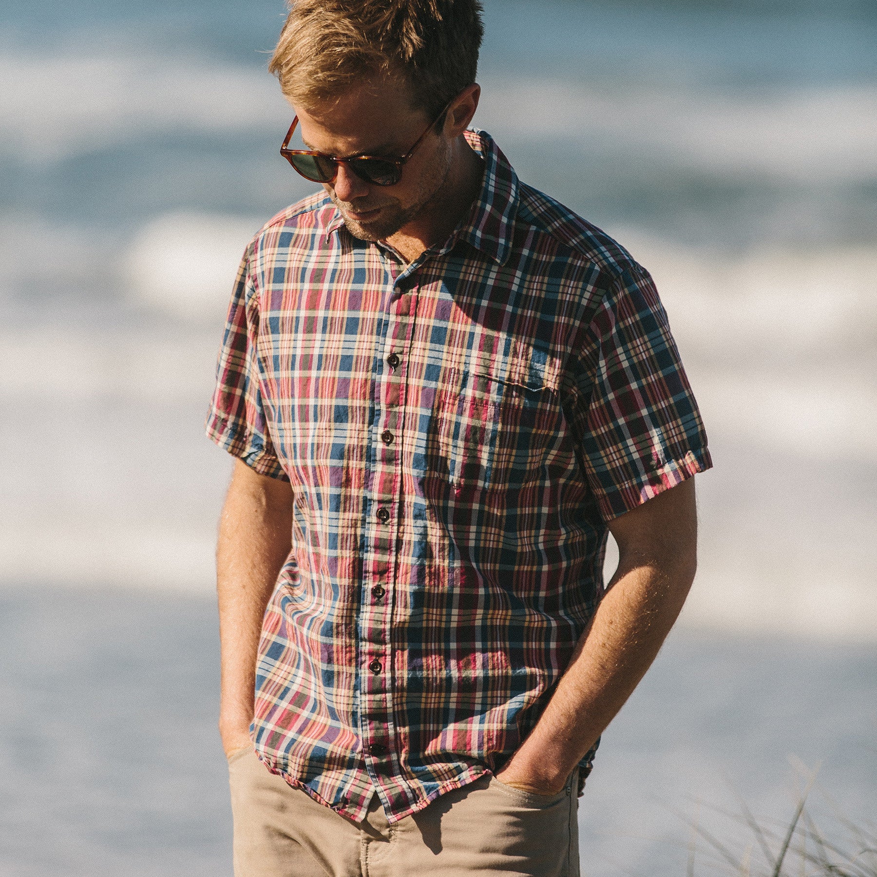The Short Sleeve California in Red Madras - Image 2