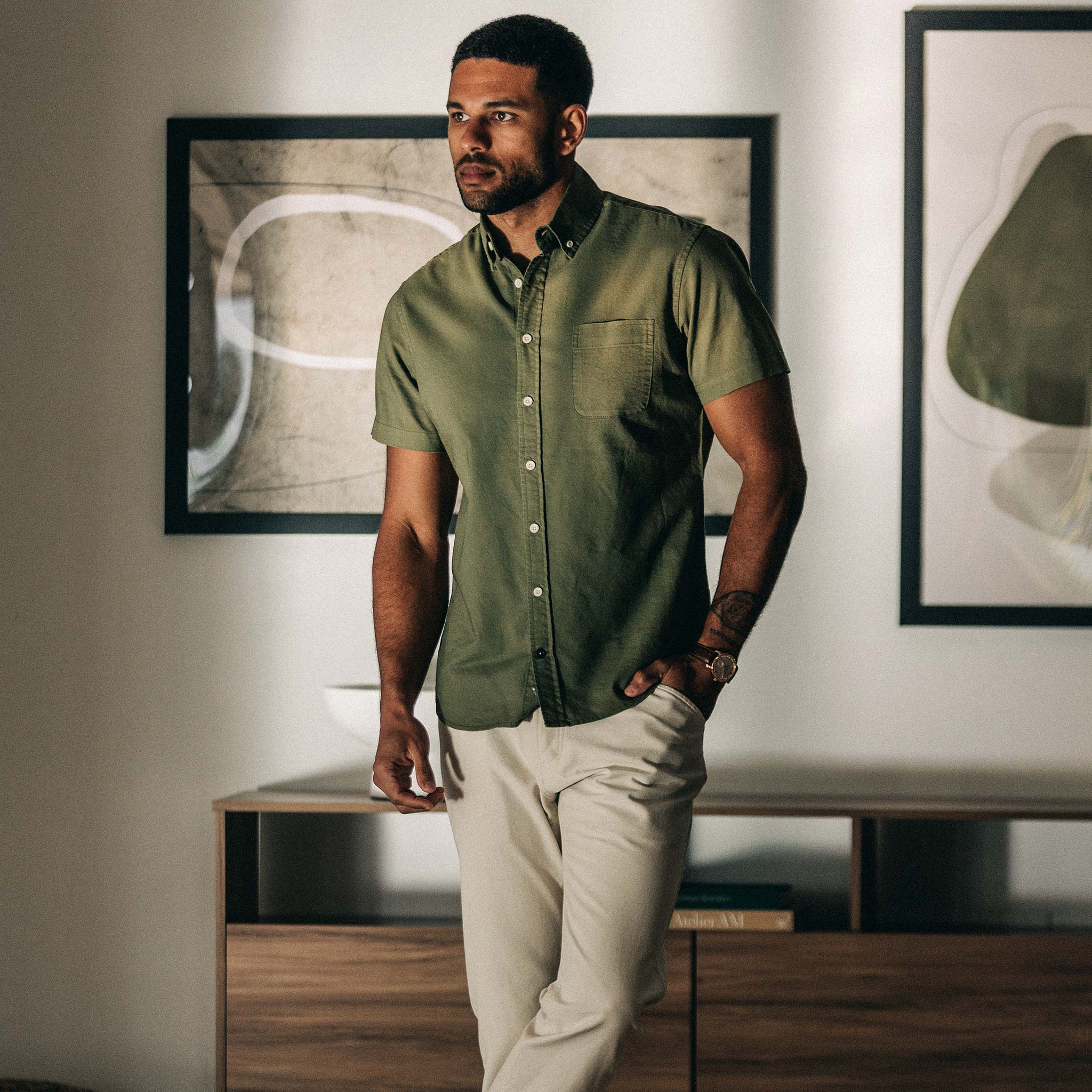 The Short Sleeve Jack in Cactus Oxford - Image 2