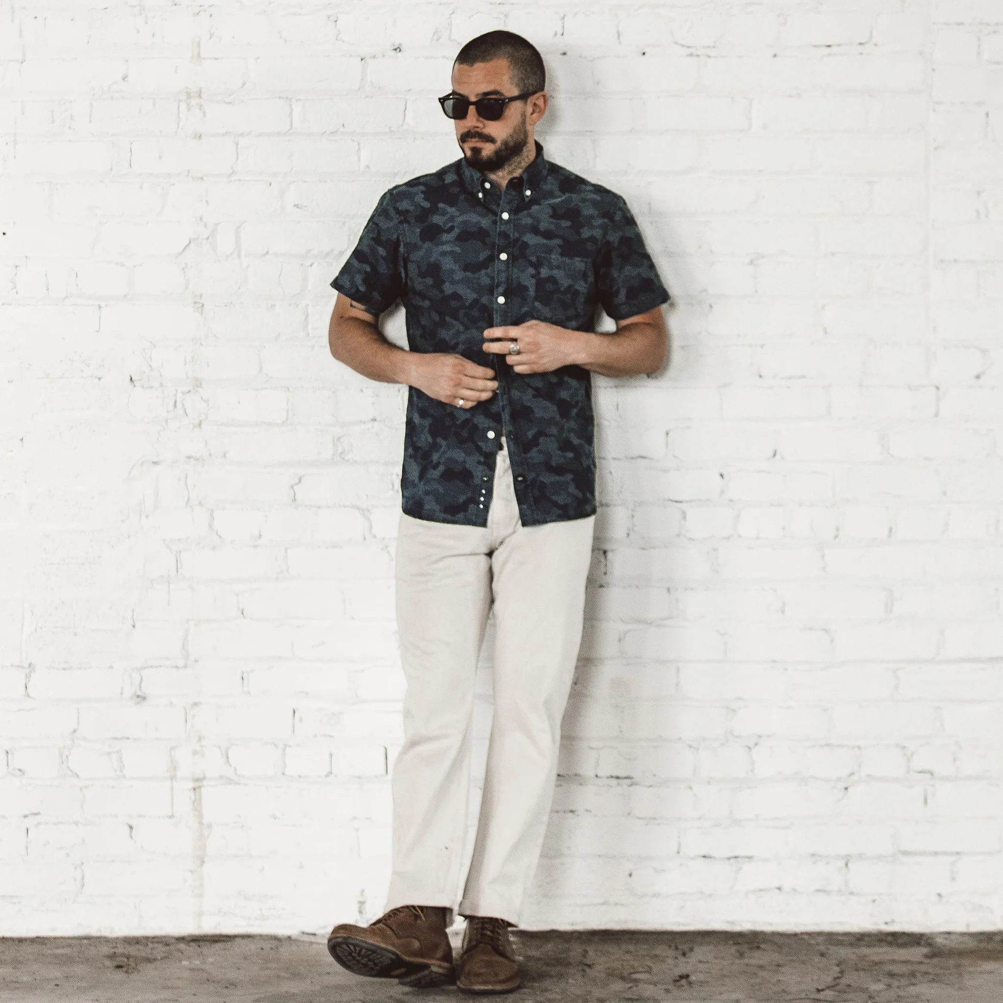 The Short Sleeve Jack in Indigo Jacquard Camo - Image 4