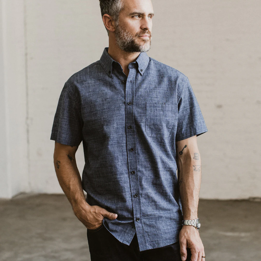 The Short Sleeve Jack in Navy Slub Glen Plaid - Image 2