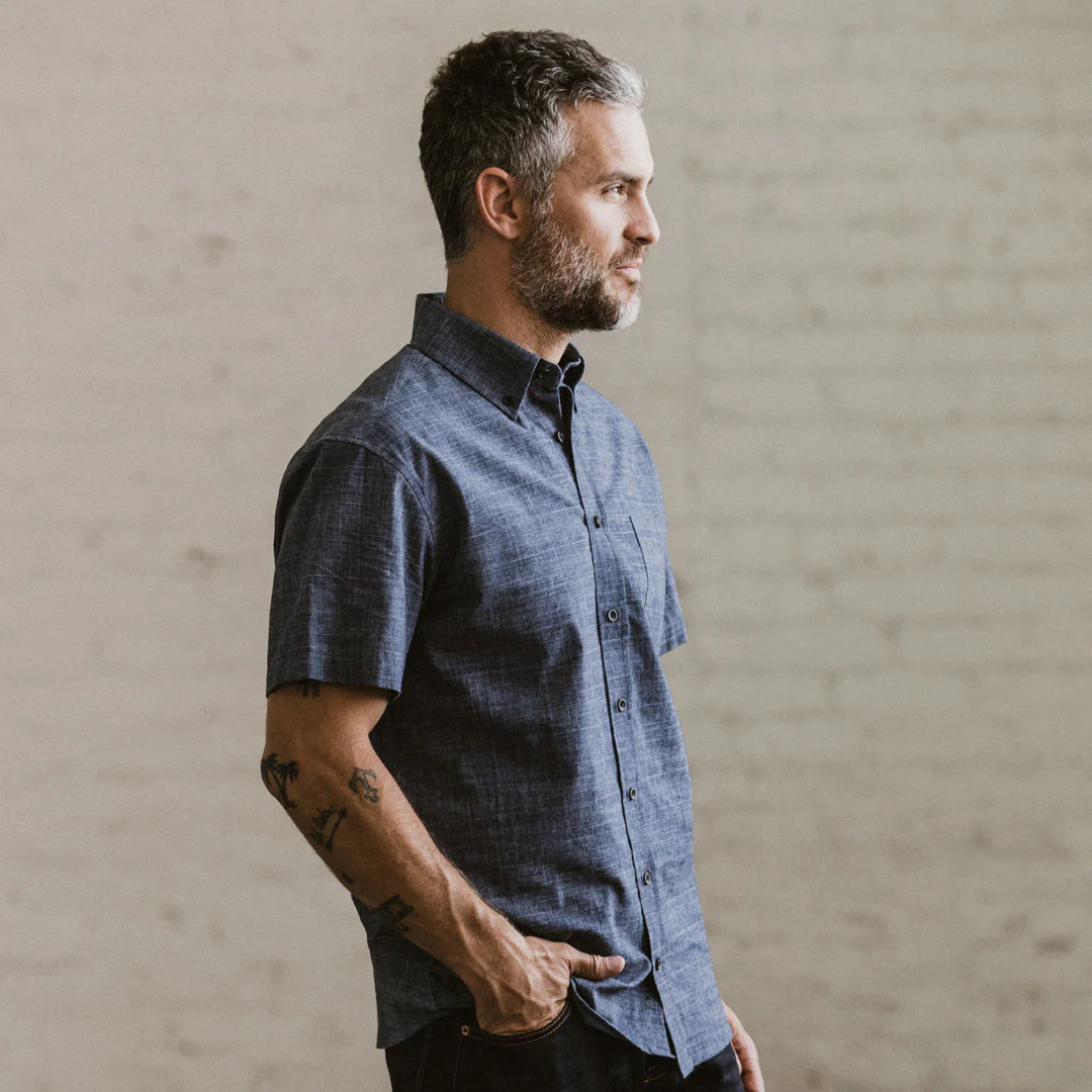 The Short Sleeve Jack in Navy Slub Glen Plaid - Image 3