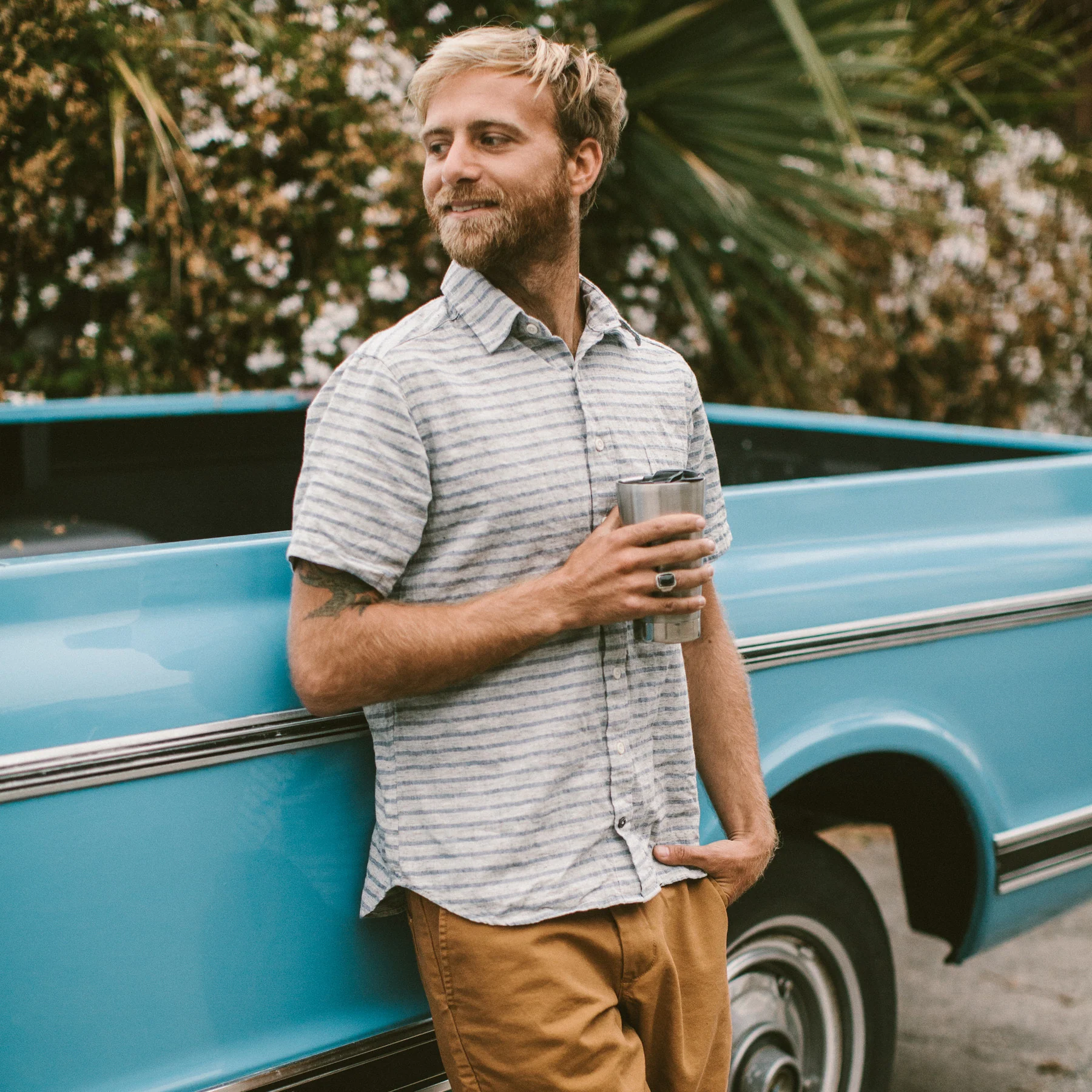 The Short Sleeve Jack in Grey & Navy Stripe - Image 2