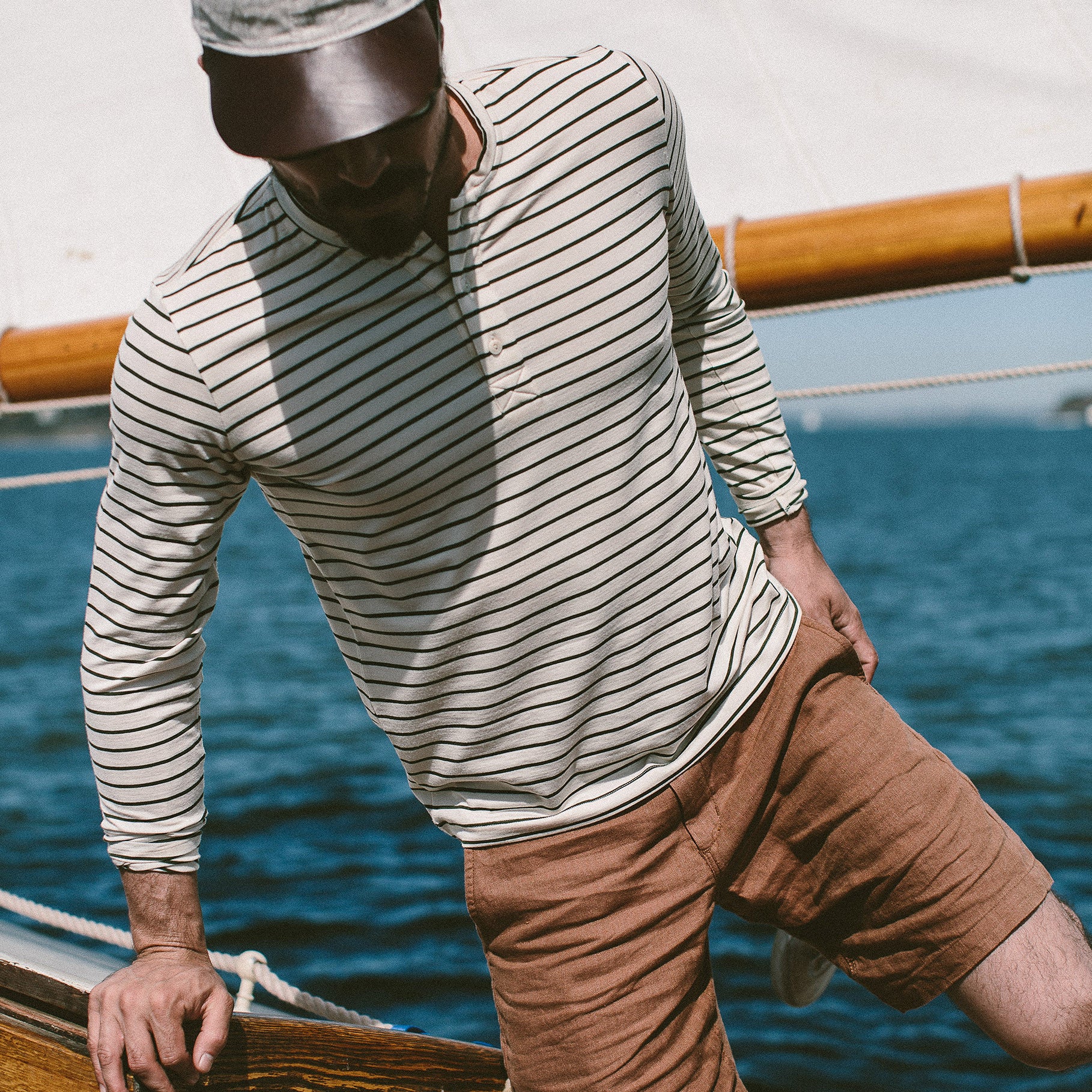 The Mercerized Merino Henley in Forest Stripe - Image 2