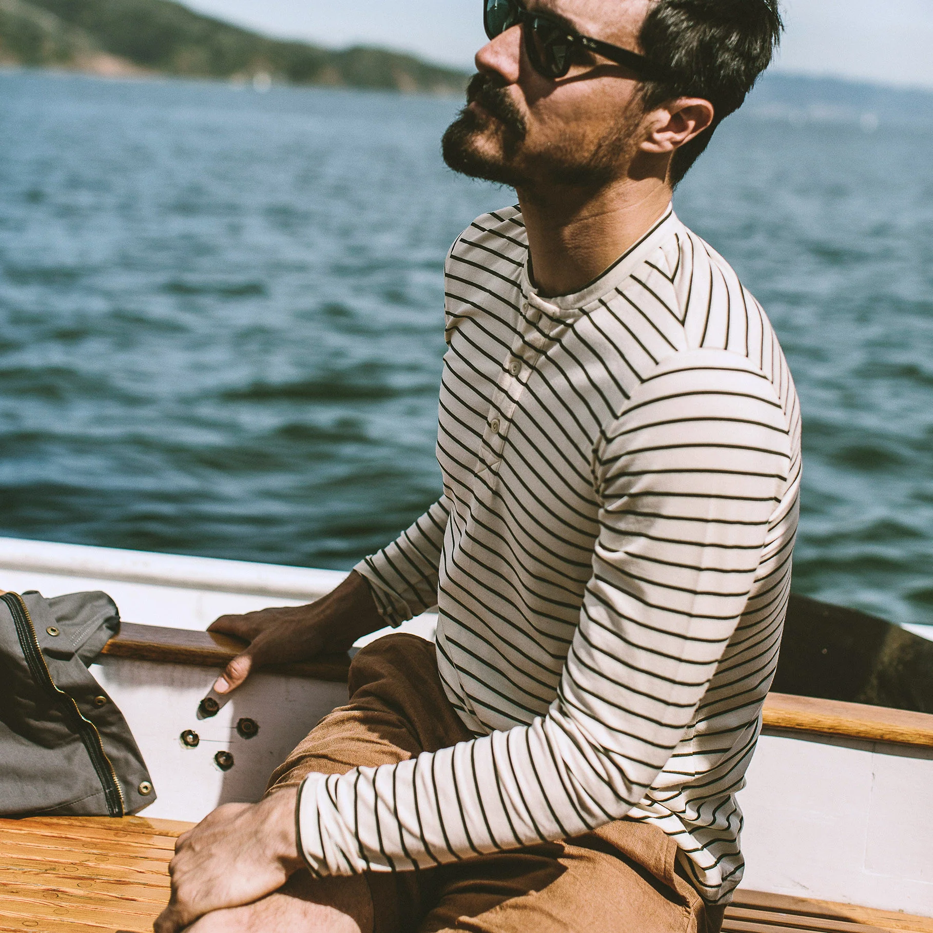The Mercerized Merino Henley in Forest Stripe - Image 3