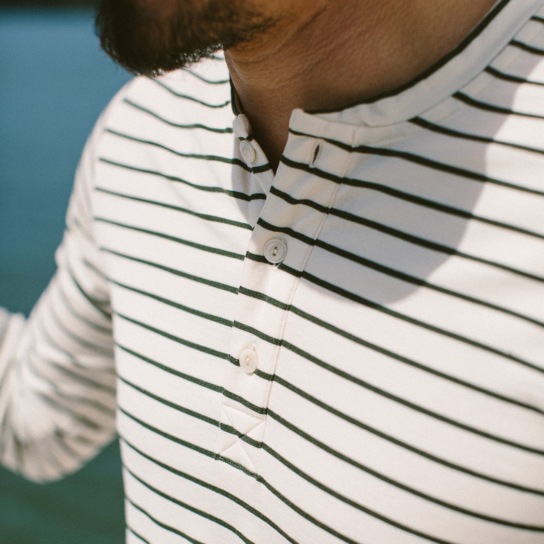 The Mercerized Merino Henley in Forest Stripe - Image 5