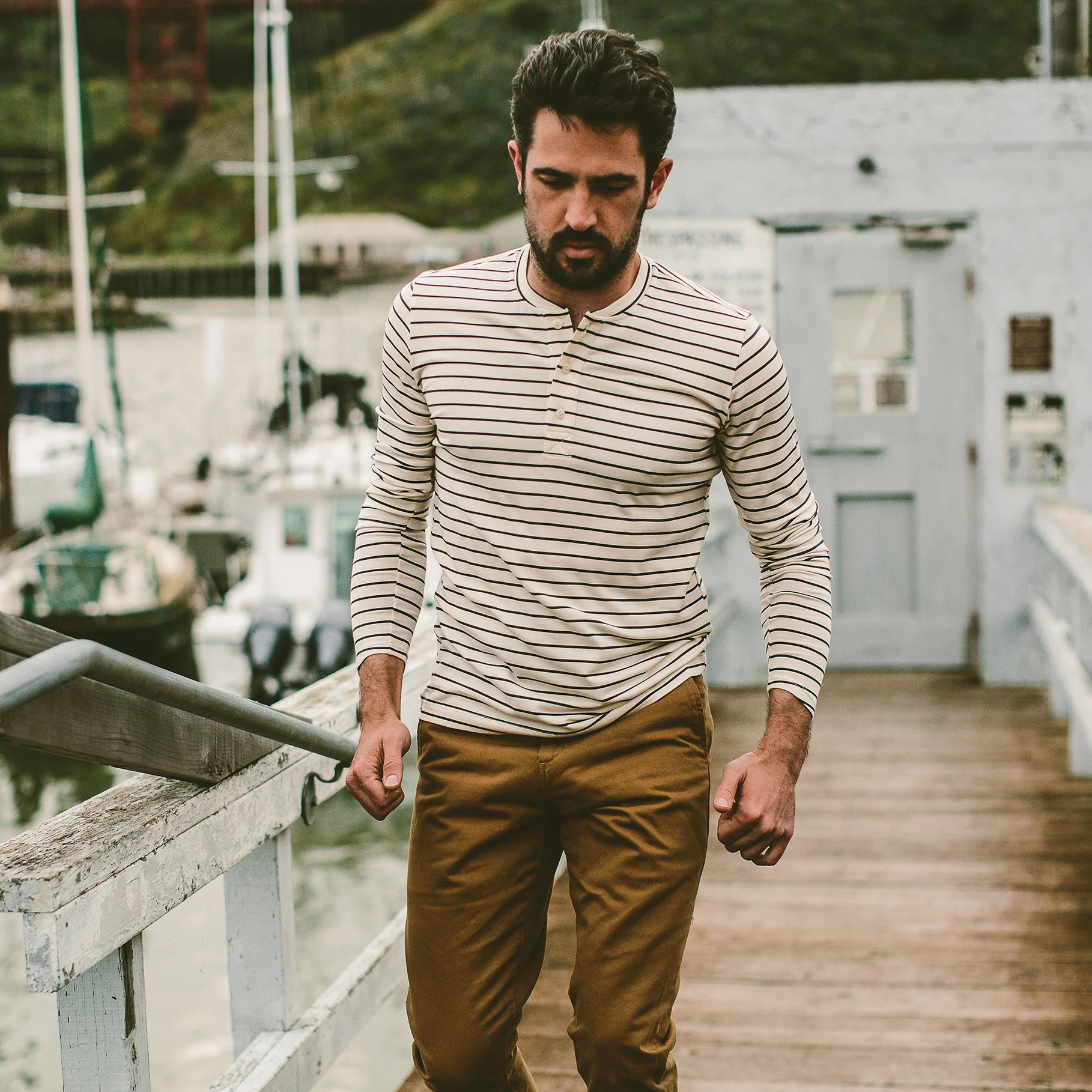 The Mercerized Merino Henley in Navy Stripe - Image 2