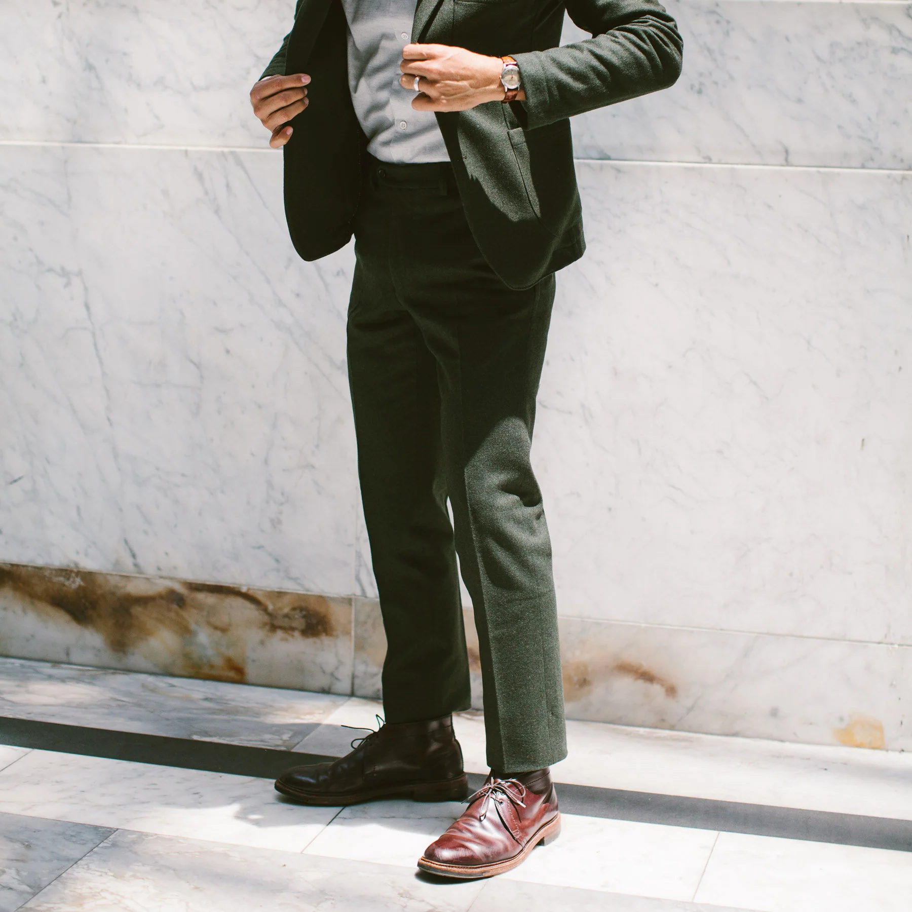 The Telegraph Trouser in Olive Wool - Image 2