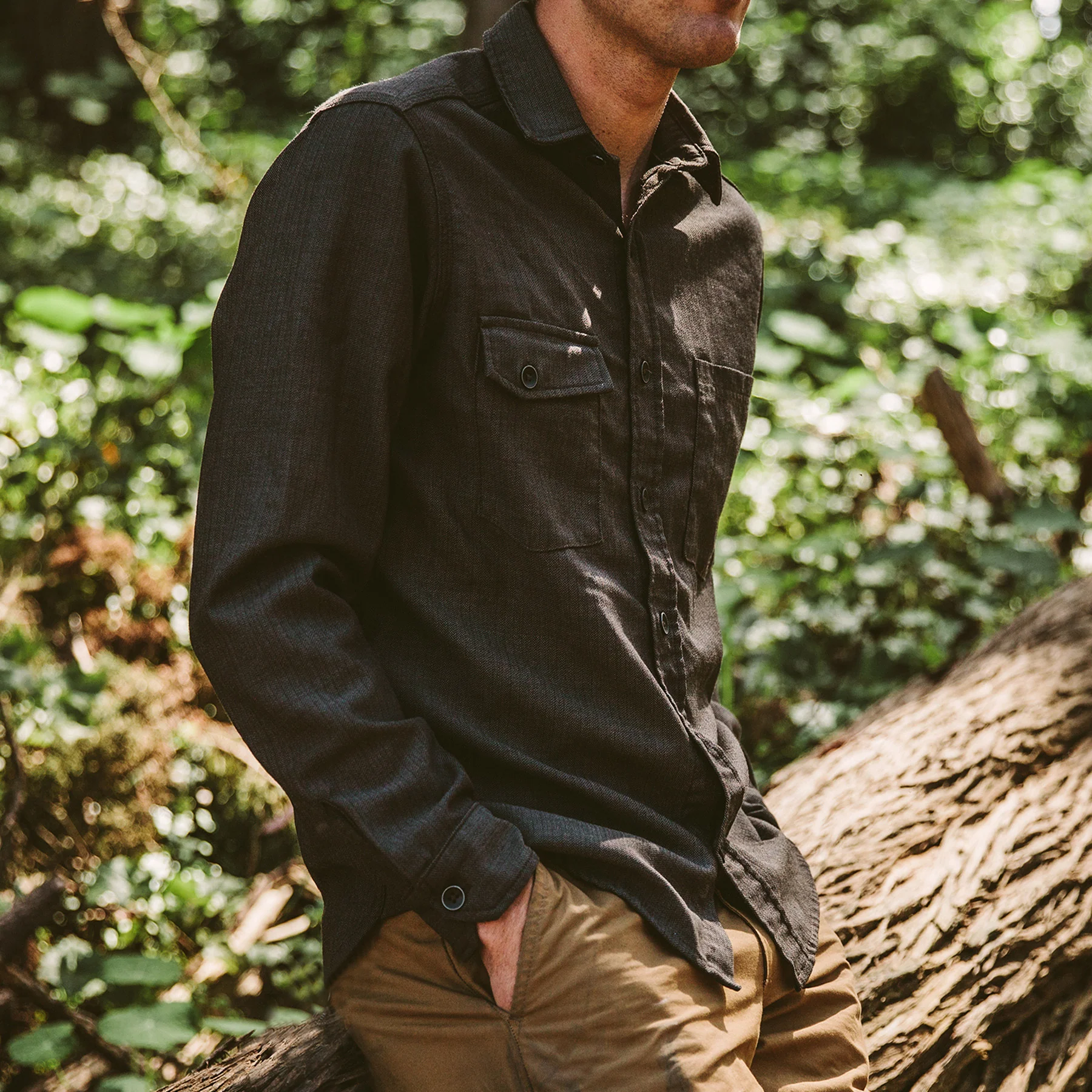 The Utility Shirt in Moss Merino 4S Herringbone - Image 3