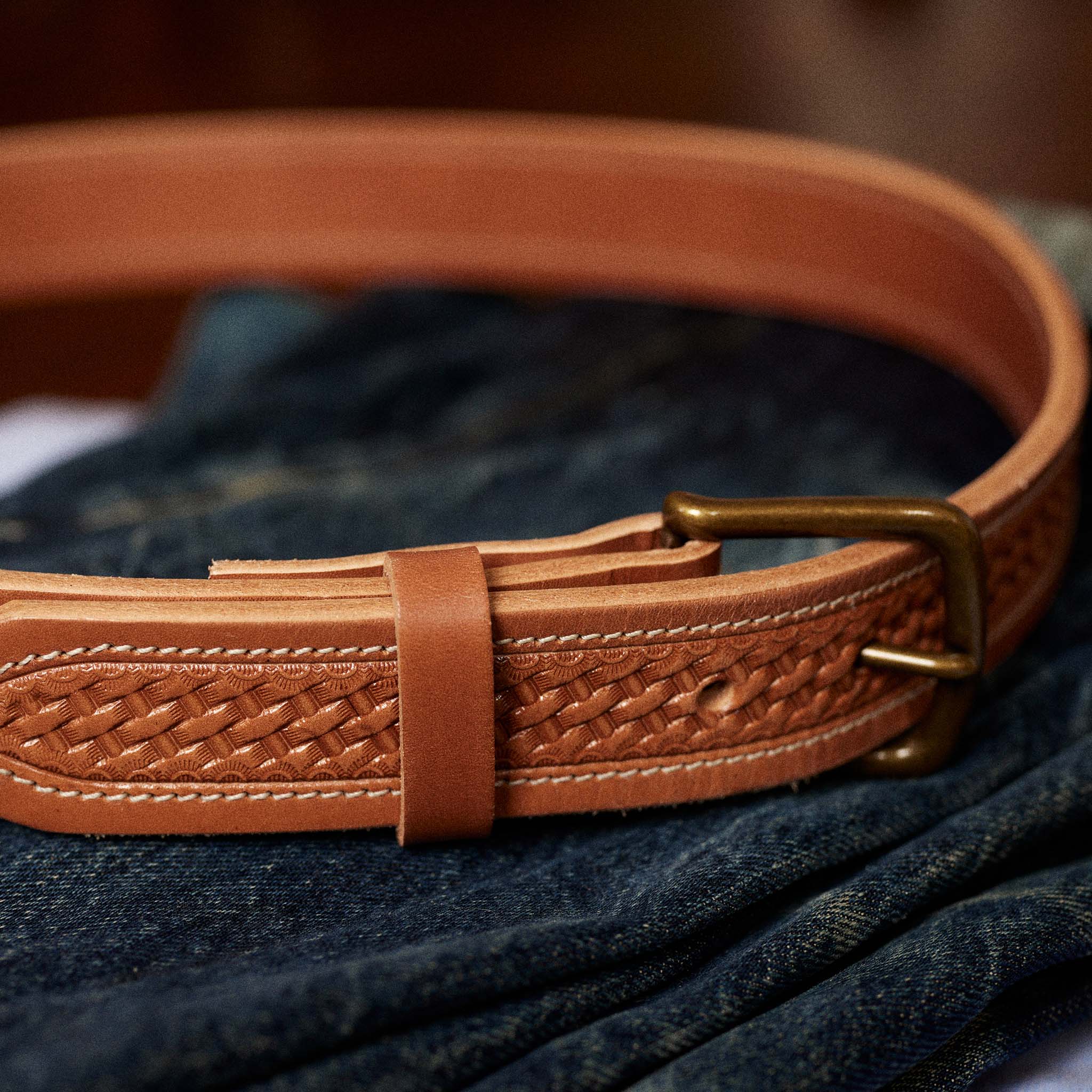 The Tooled Belt in Saddle Tan - Image 3