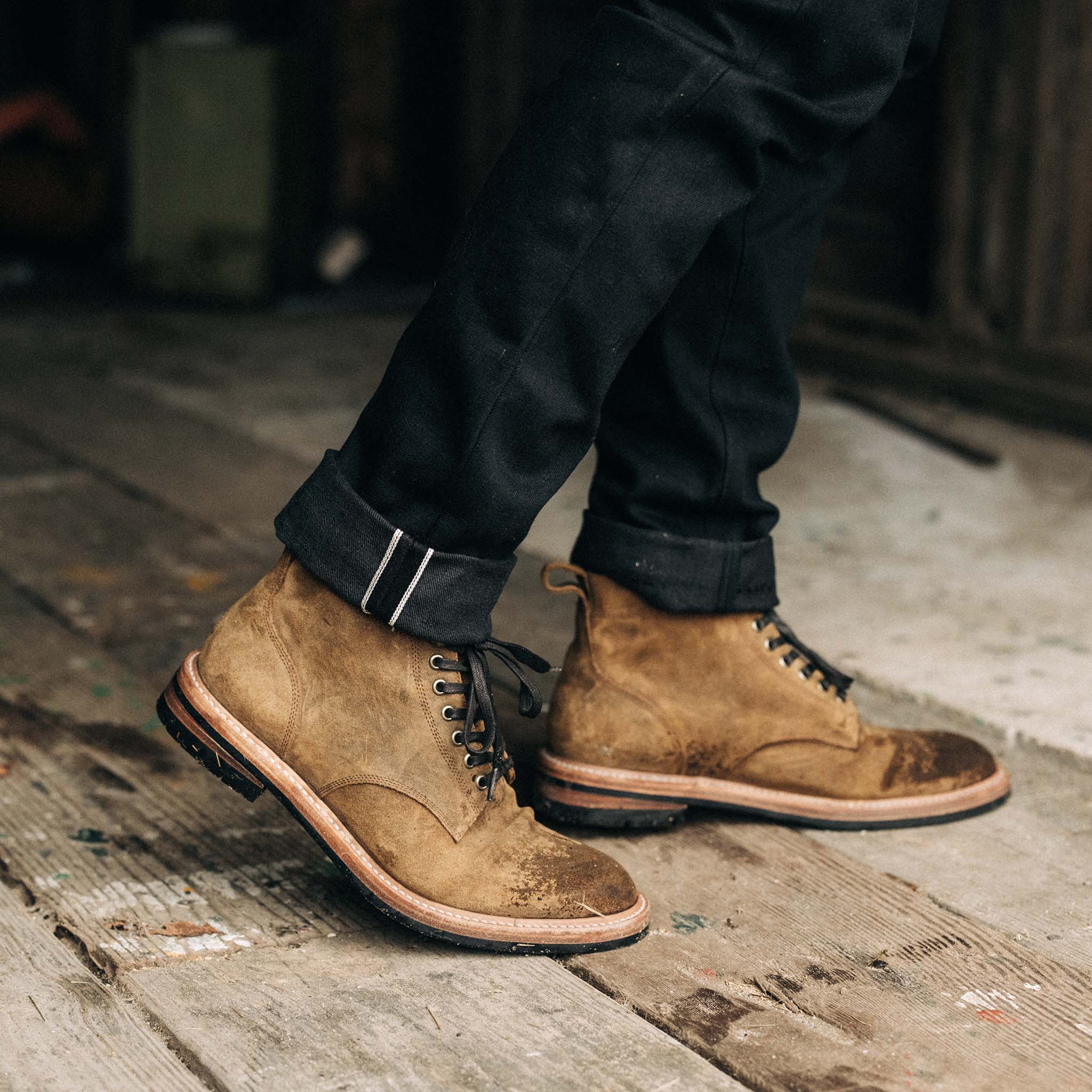 The Trench Boot in Golden Brown Waxed Suede - Image 2