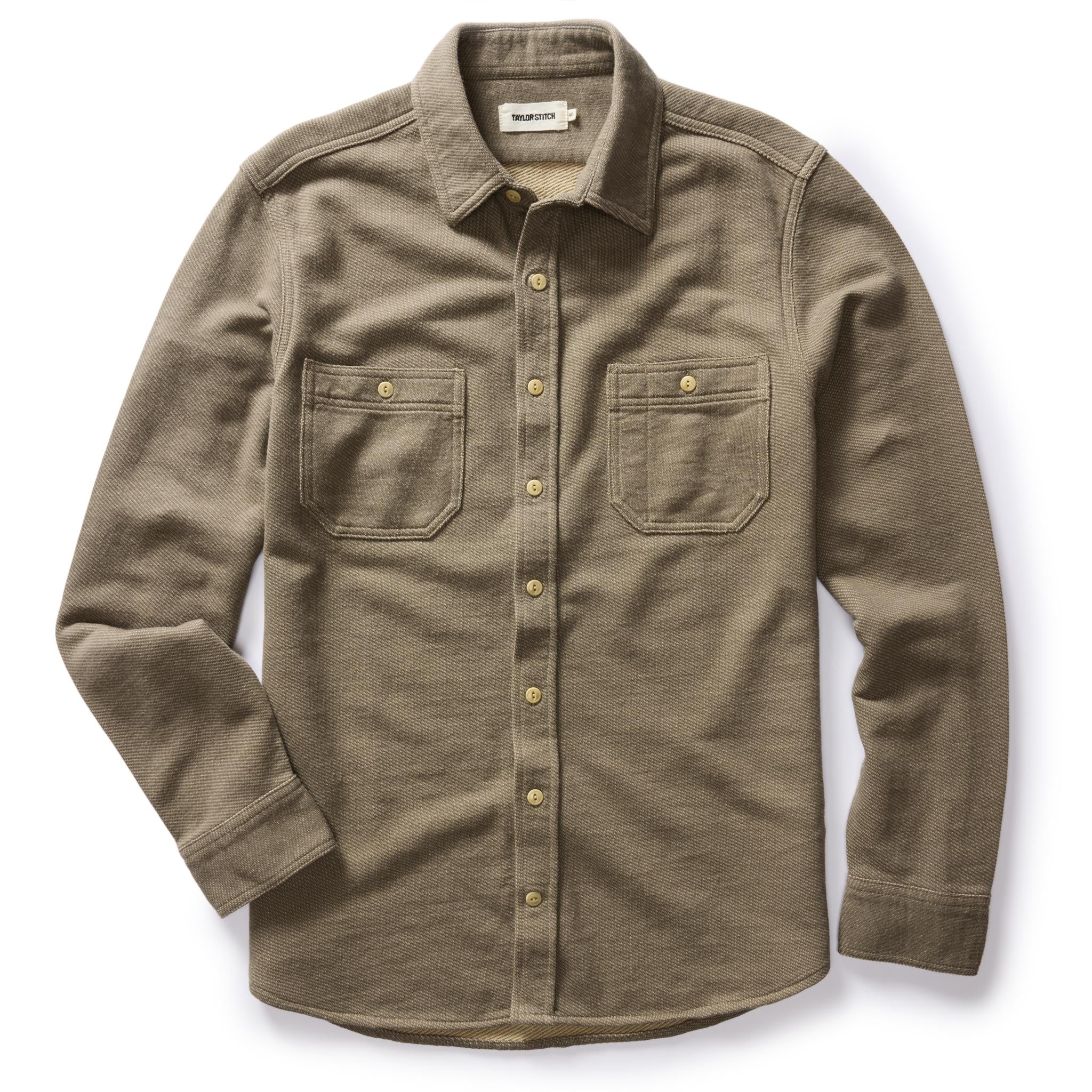 The Utility Shirt in Fatigue Olive French Terry Twill Knit - Image 4
