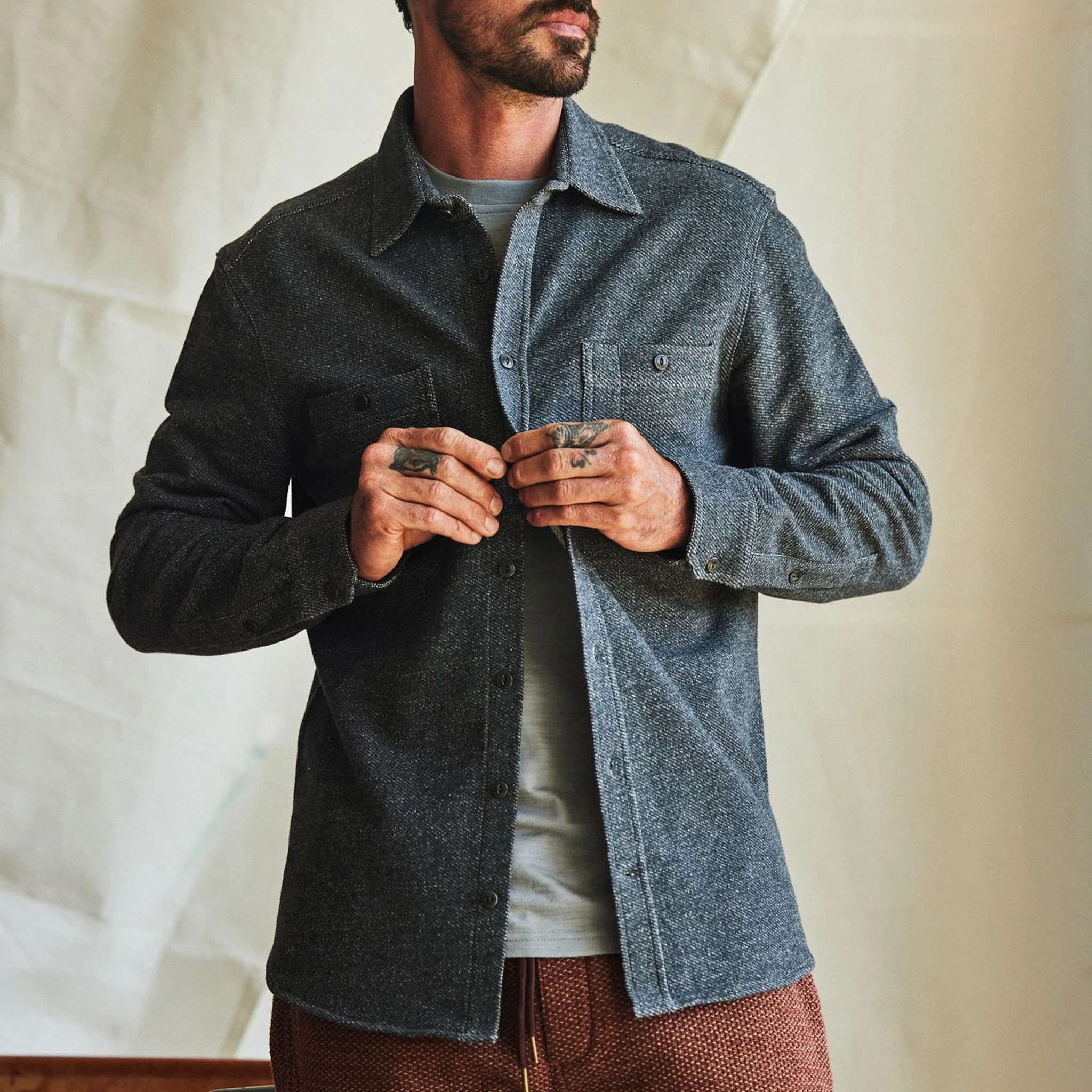 The Utility Shirt in Navy French Terry Twill Knit - Image 2