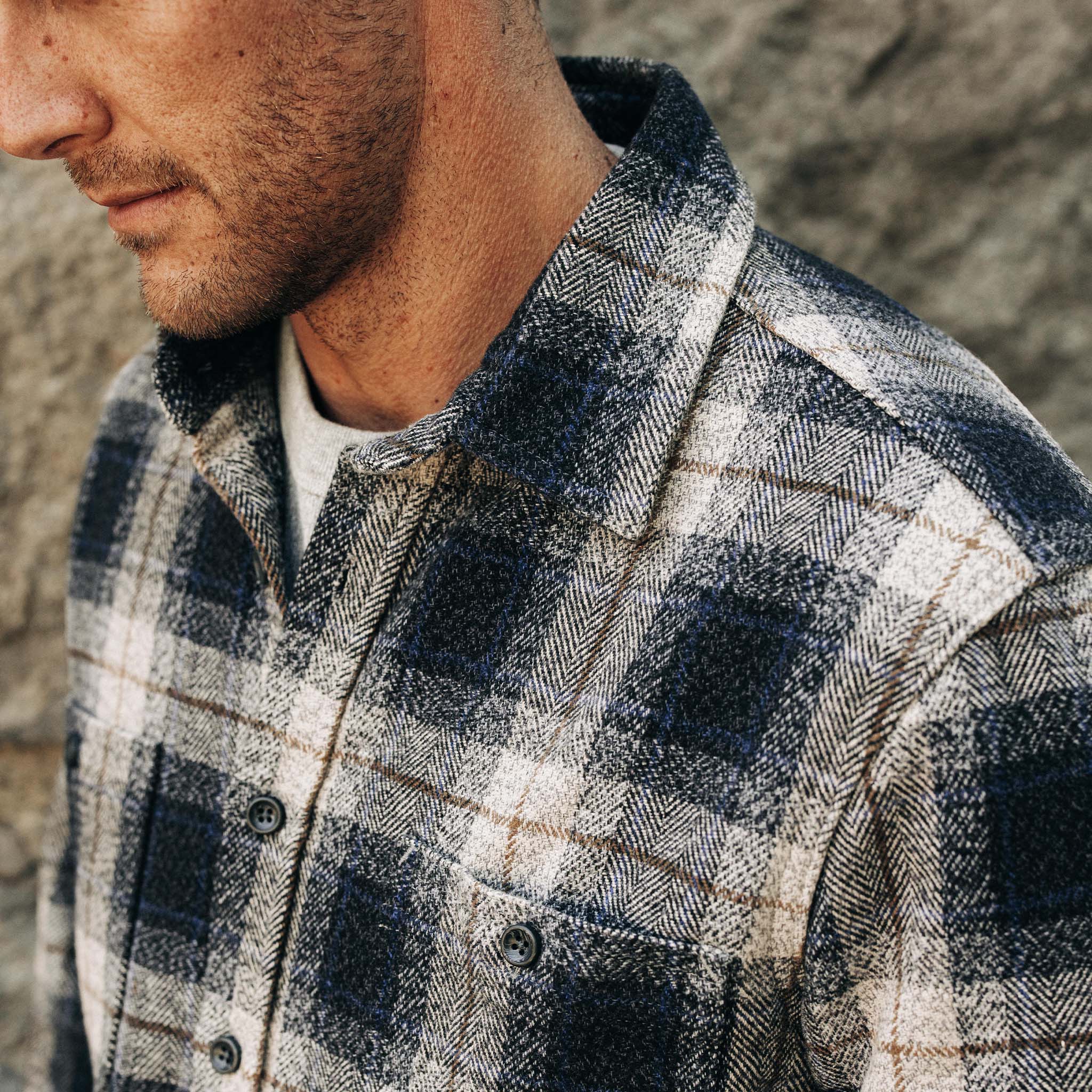 The Utility Shirt in Navy Jaspe Herringbone Plaid - Image 3