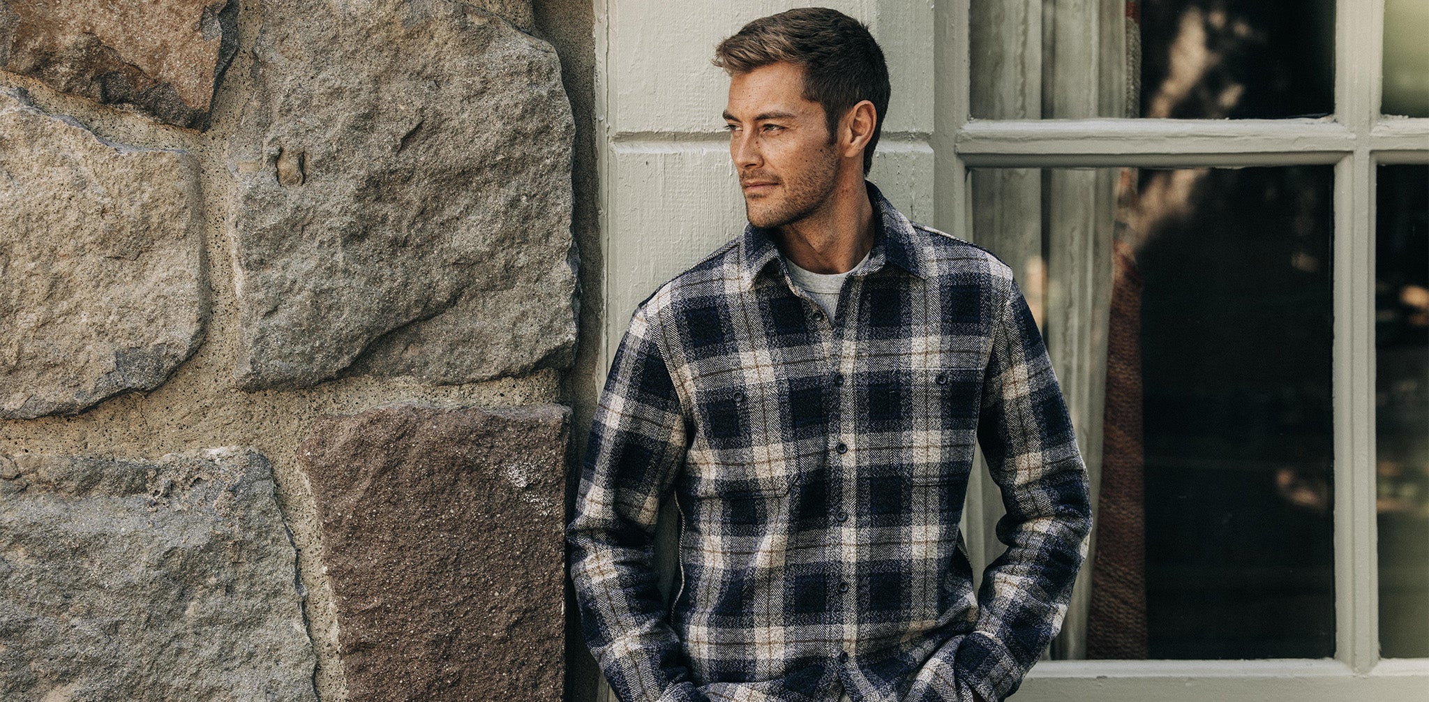 The Utility Shirt in Navy Jaspe Herringbone Plaid - Image 8