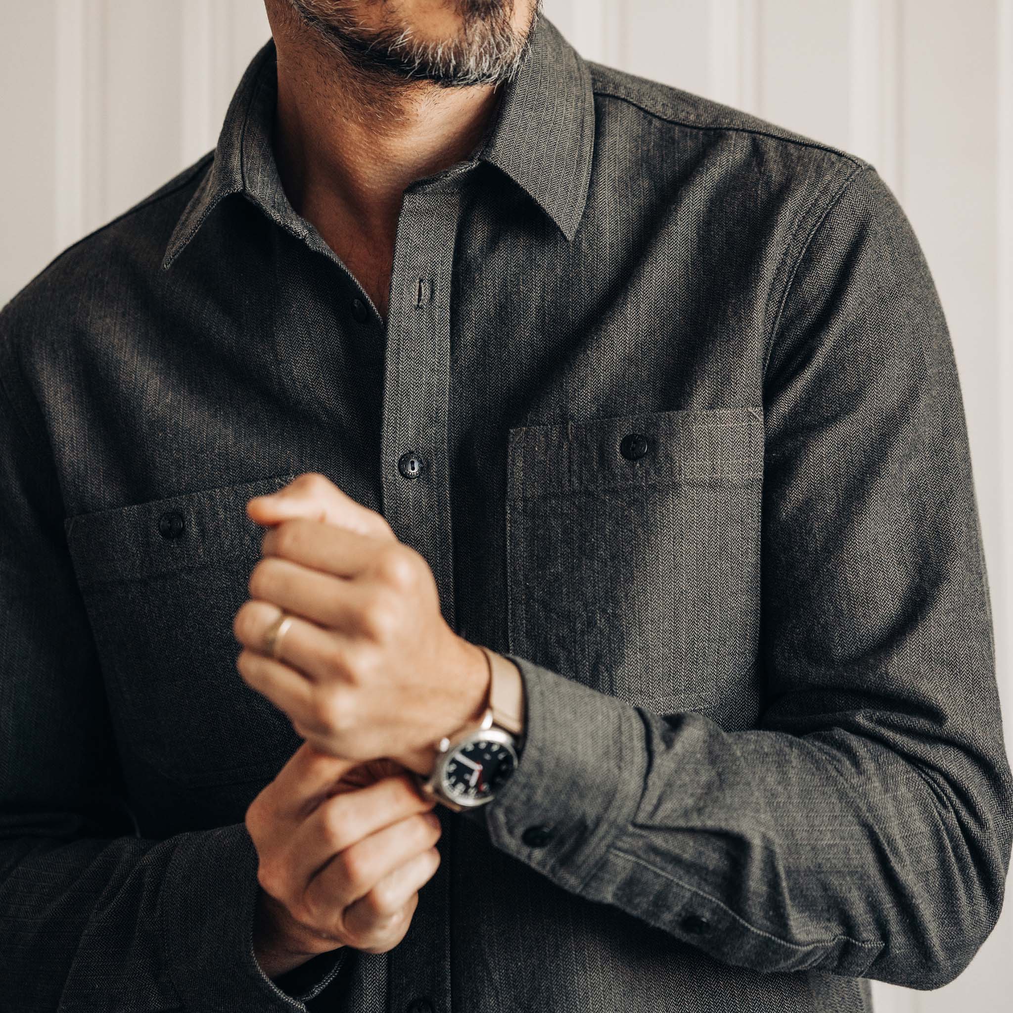 The Utility Shirt in Olive Broken Herringbone - Image 3