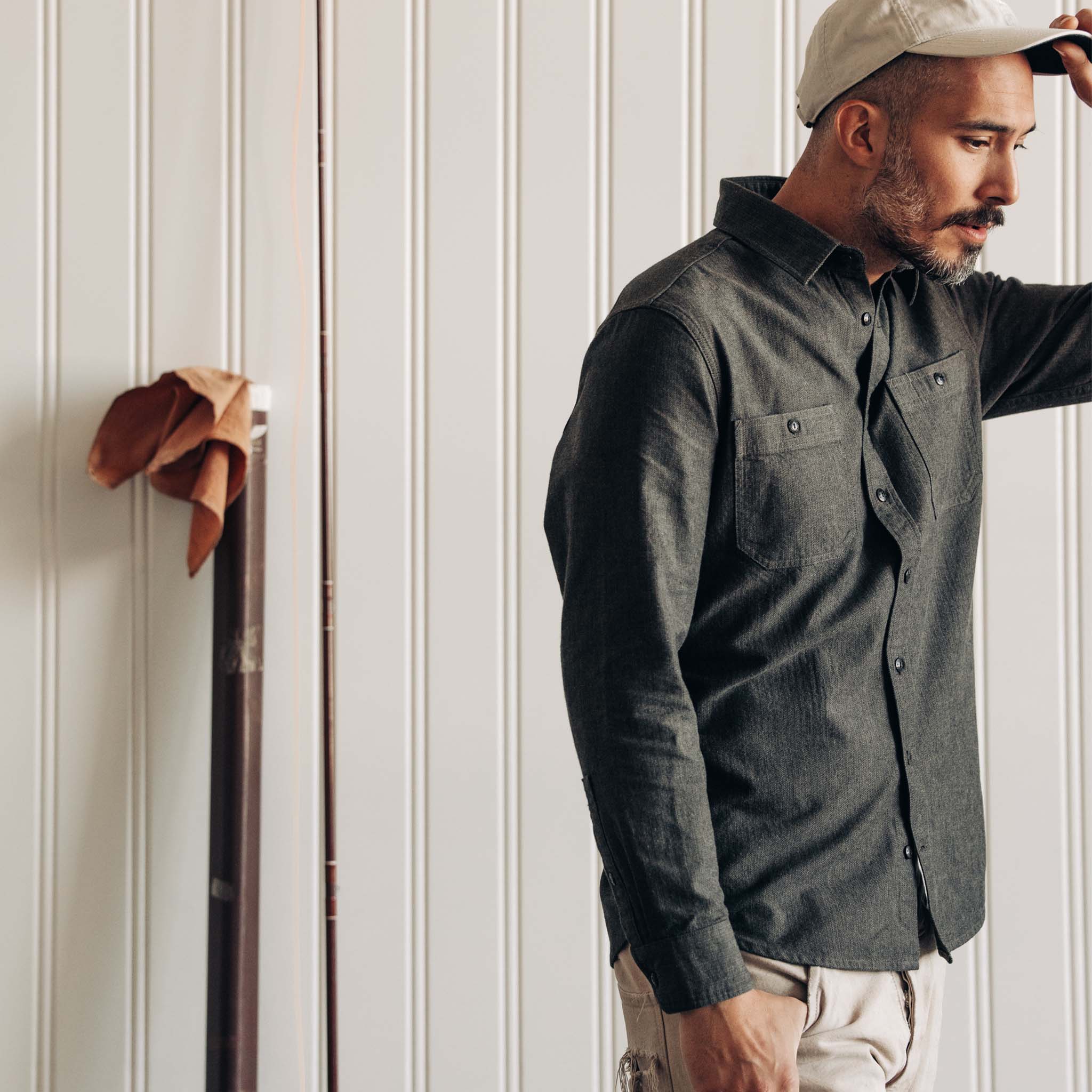 The Utility Shirt in Olive Broken Herringbone - Image 4