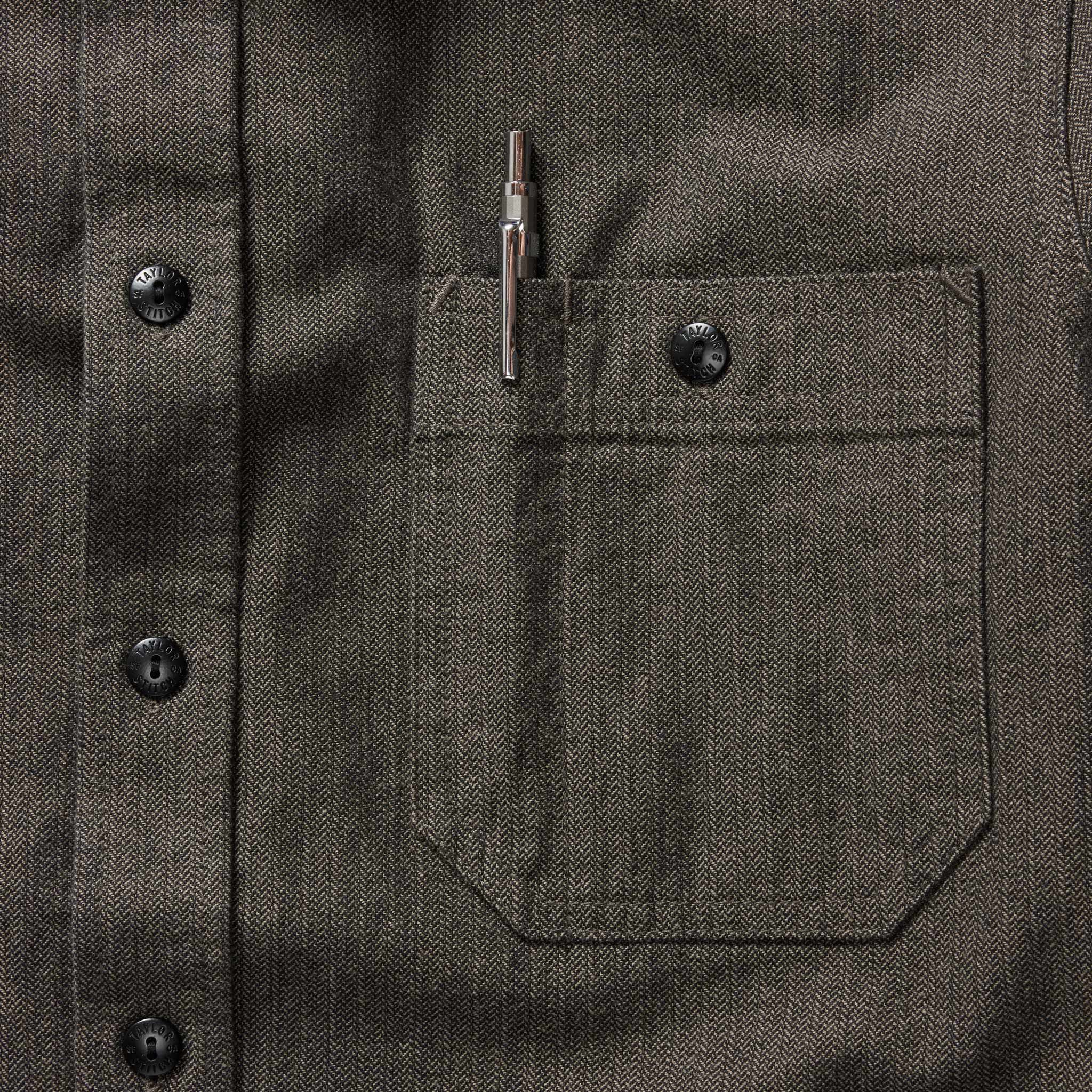 The Utility Shirt in Olive Broken Herringbone - Image 7