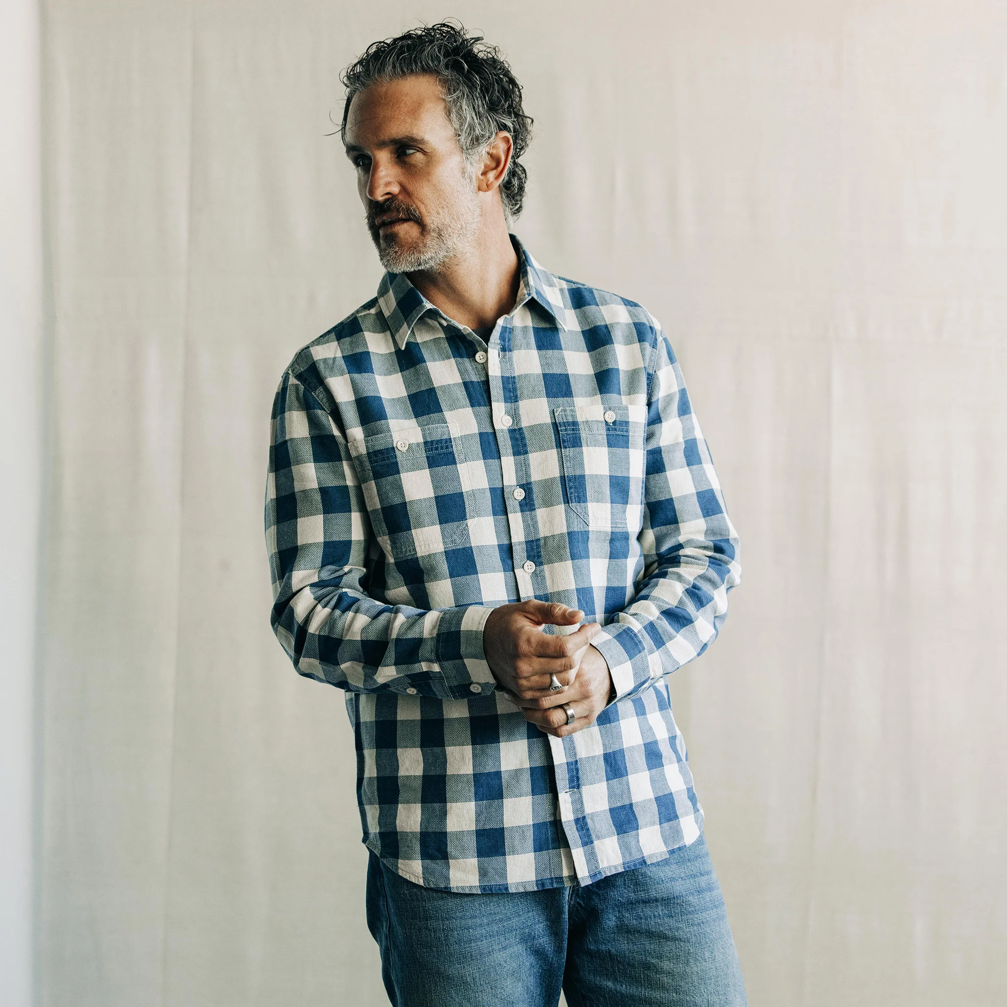 The Utility Shirt in Sun Bleached Indigo Check - Image 2