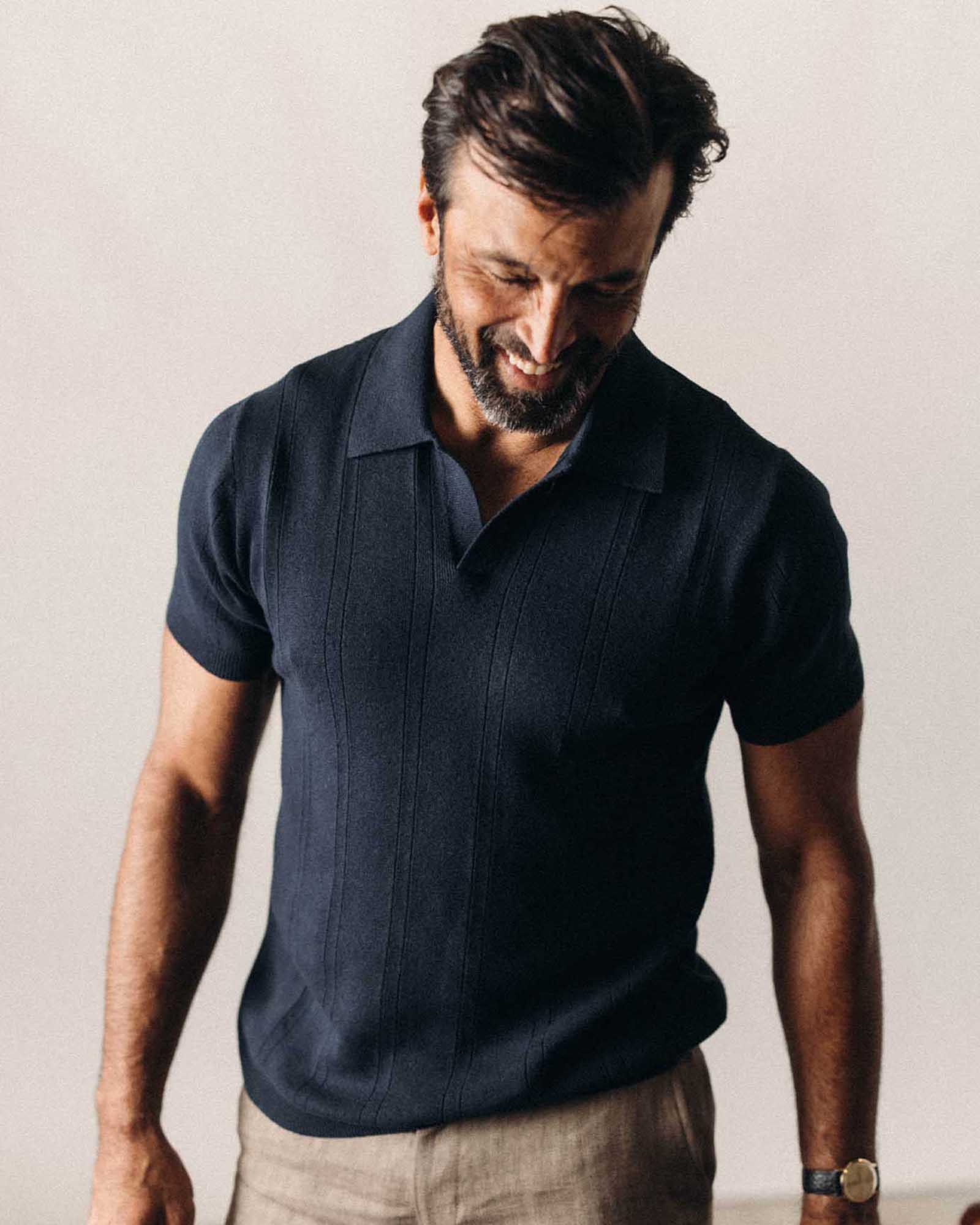 The Valencia Sweater Polo in Dark Navy Rib - Image 2