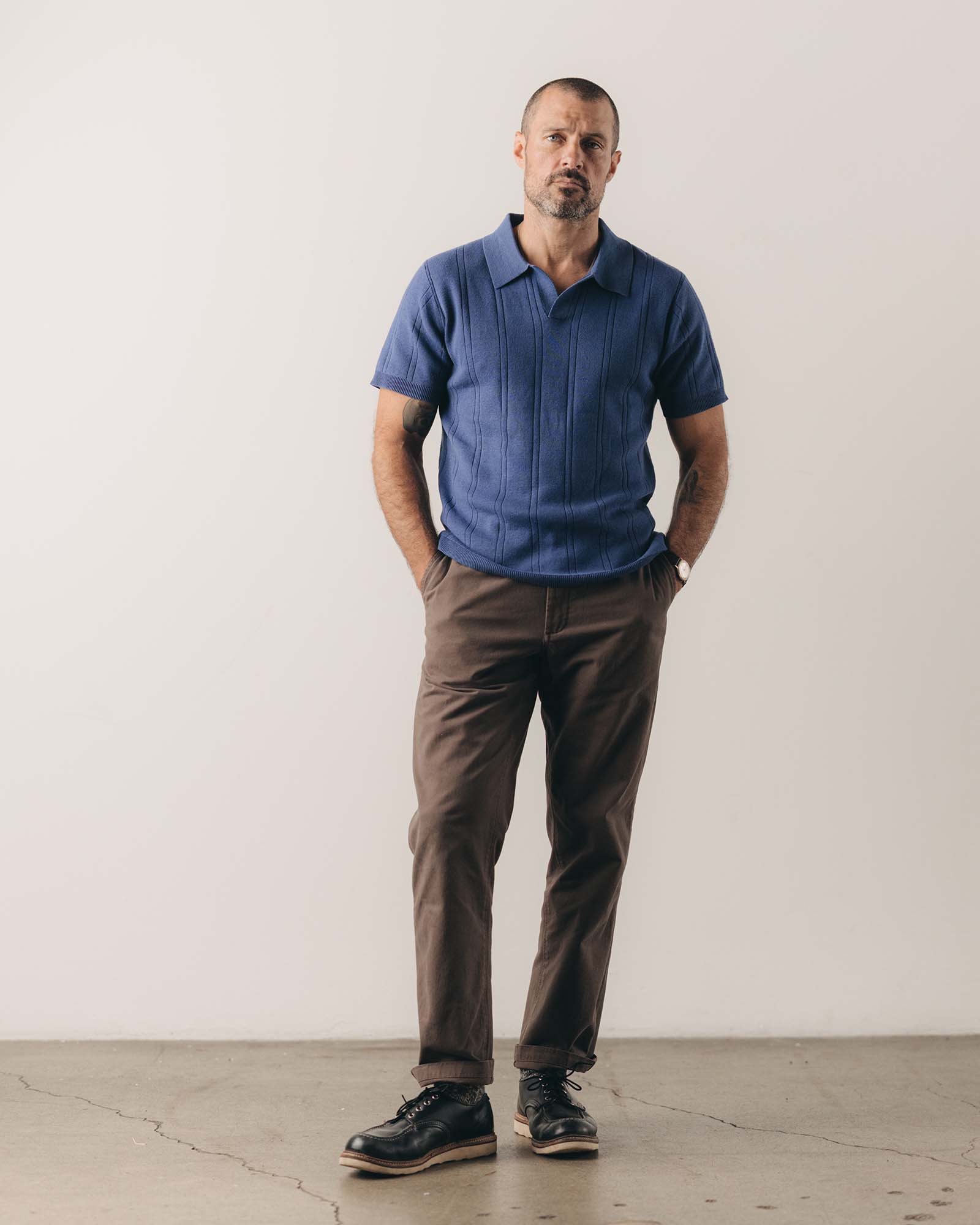 The Valencia Sweater Polo in Heather Clear Blue Rib - Image 3