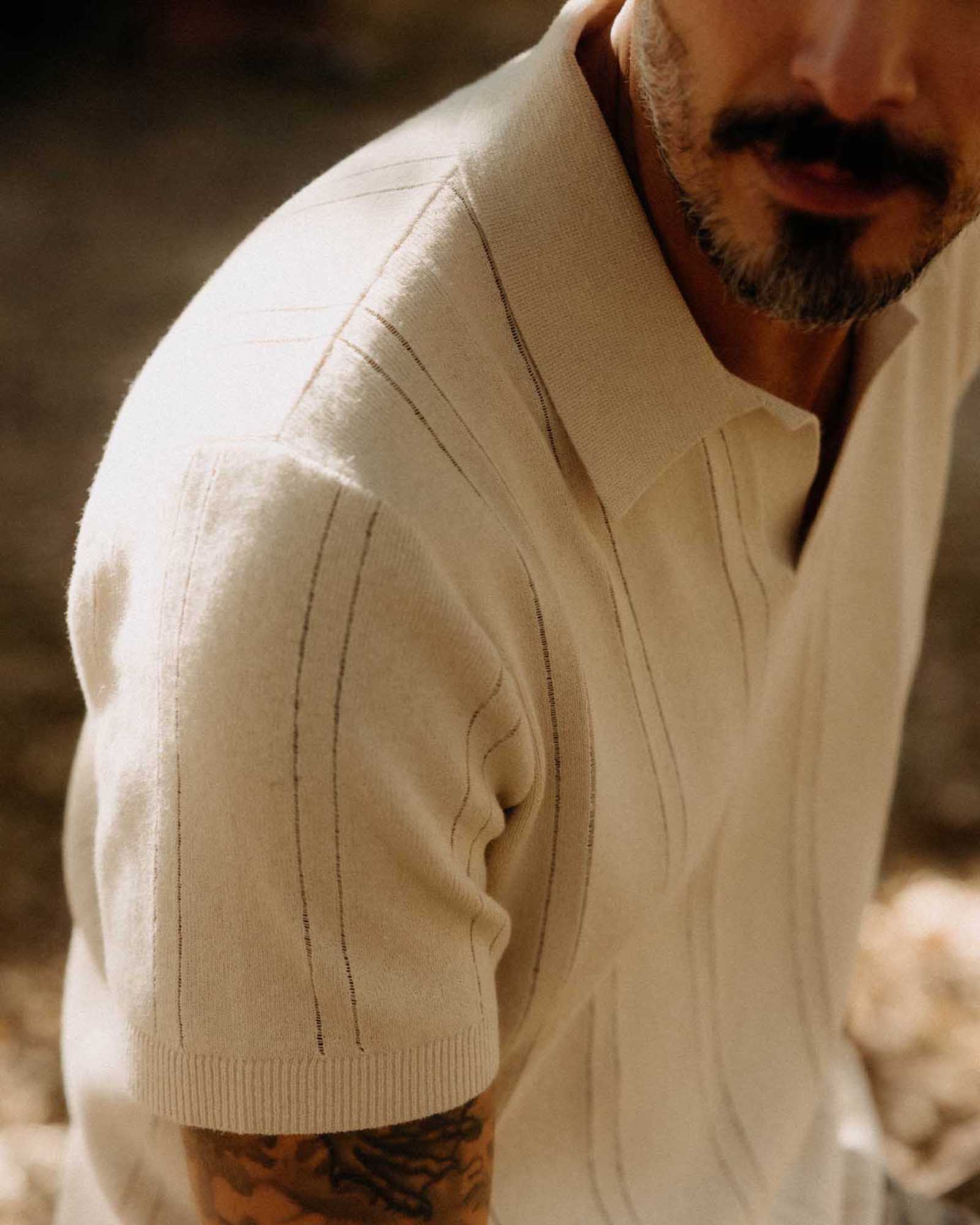 The Valencia Sweater Polo in Heather Oat Rib - Image 3