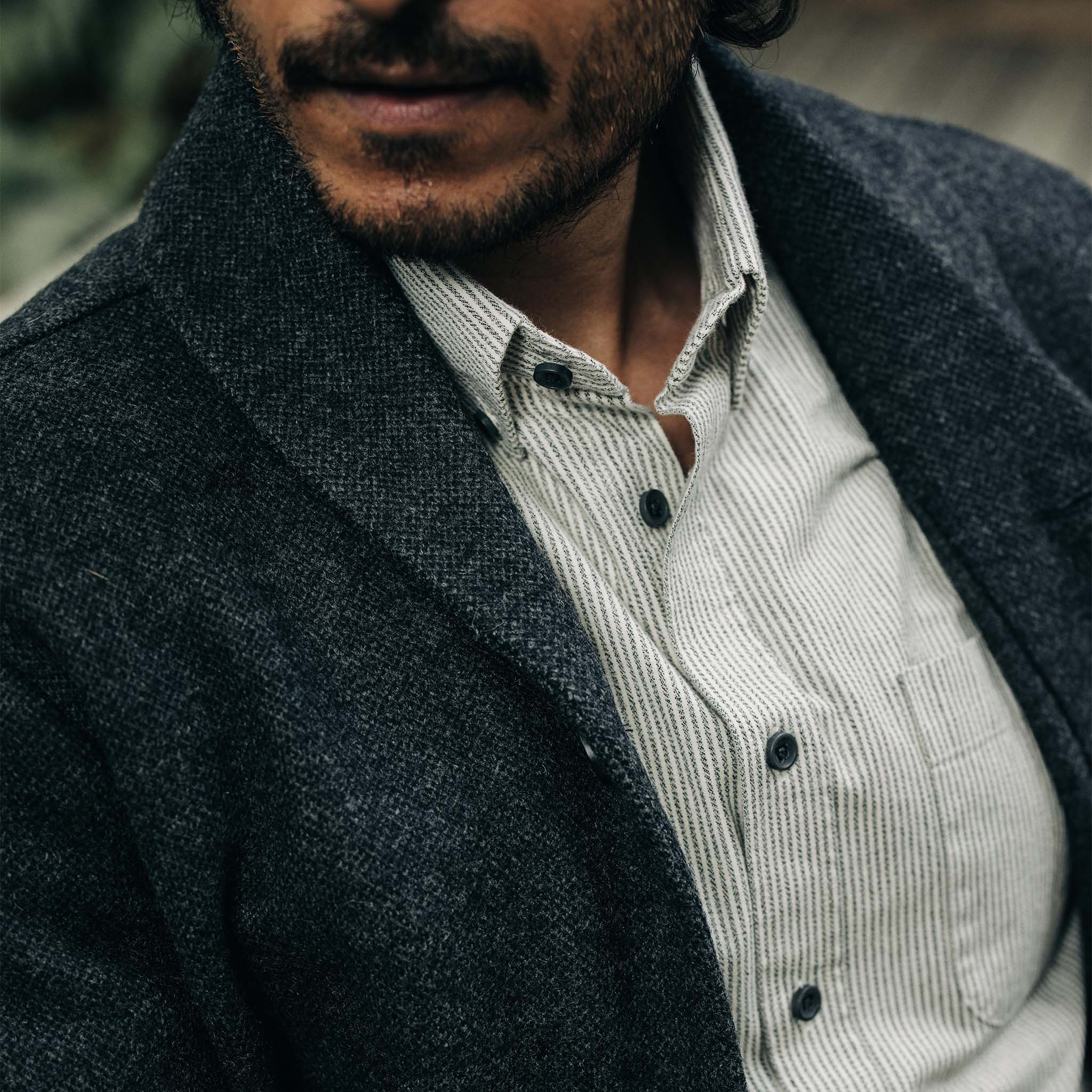 The Weekend Cardigan in Charcoal Herringbone Wool - Image 3
