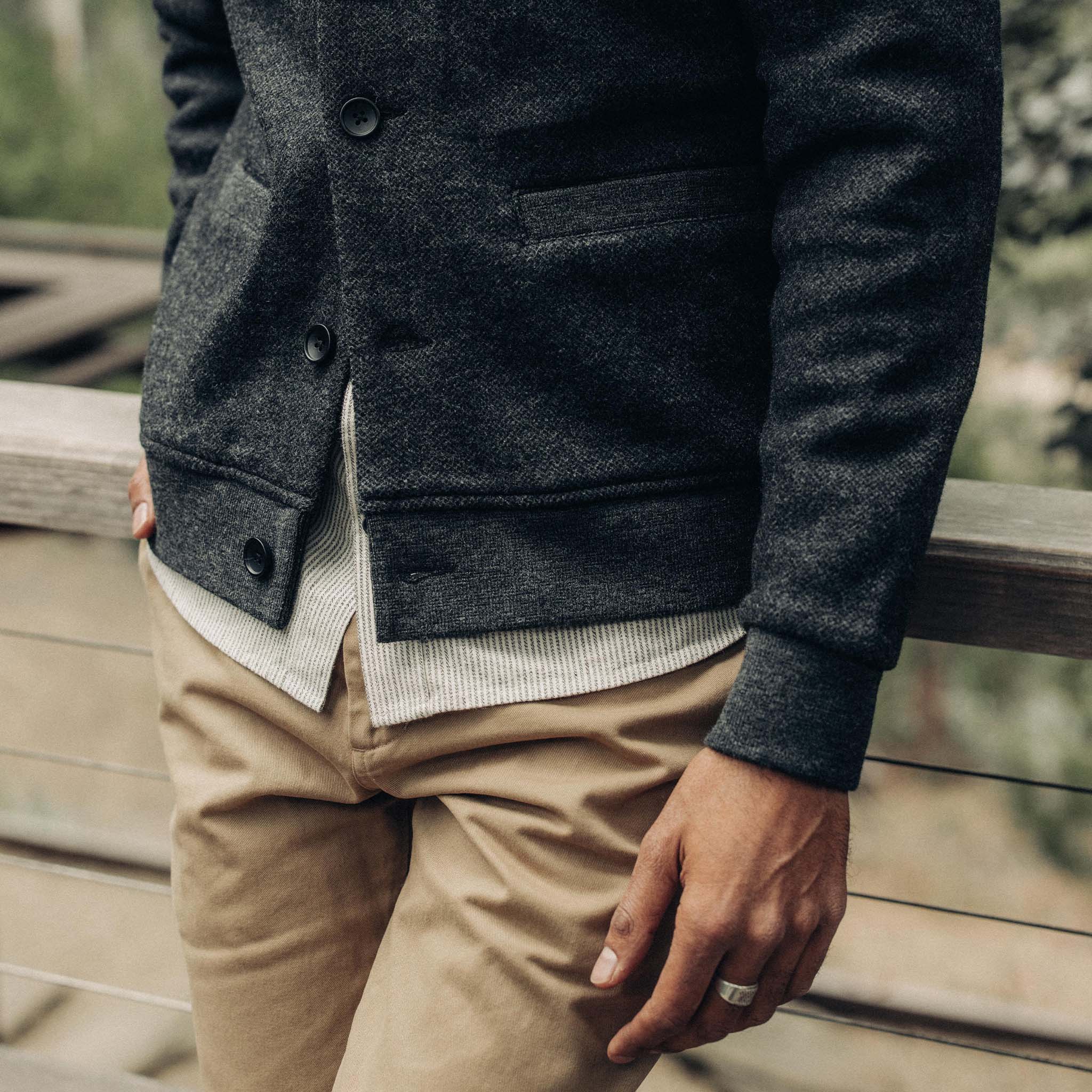 The Weekend Cardigan in Charcoal Herringbone Wool - Image 4