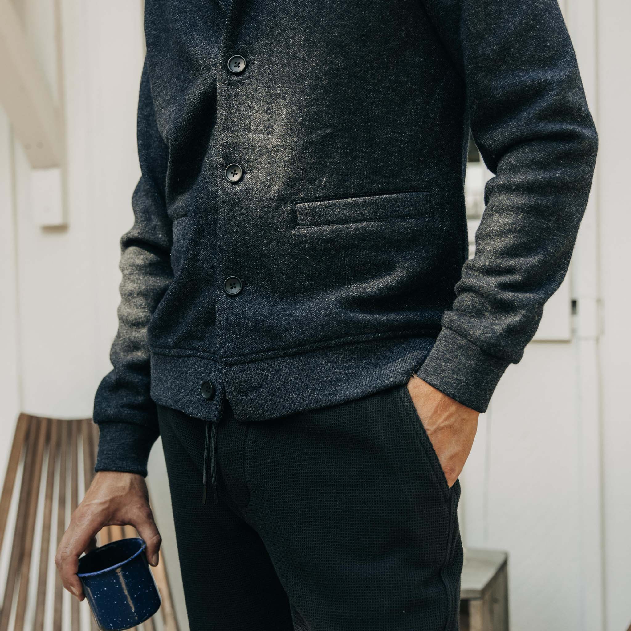 The Weekend Cardigan in Navy Herringbone Wool - Image 4