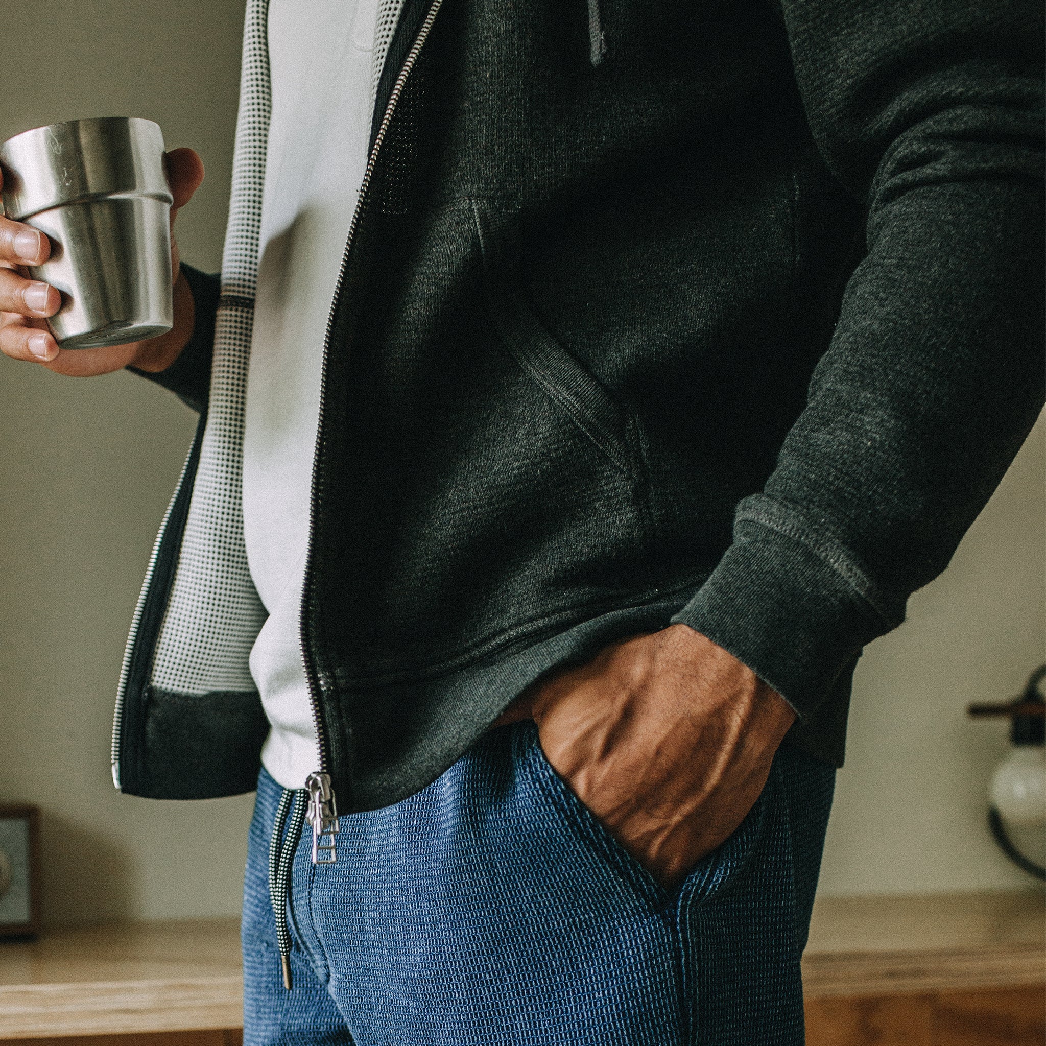 The Weekend Hoodie in Coal Double Knit - Image 4