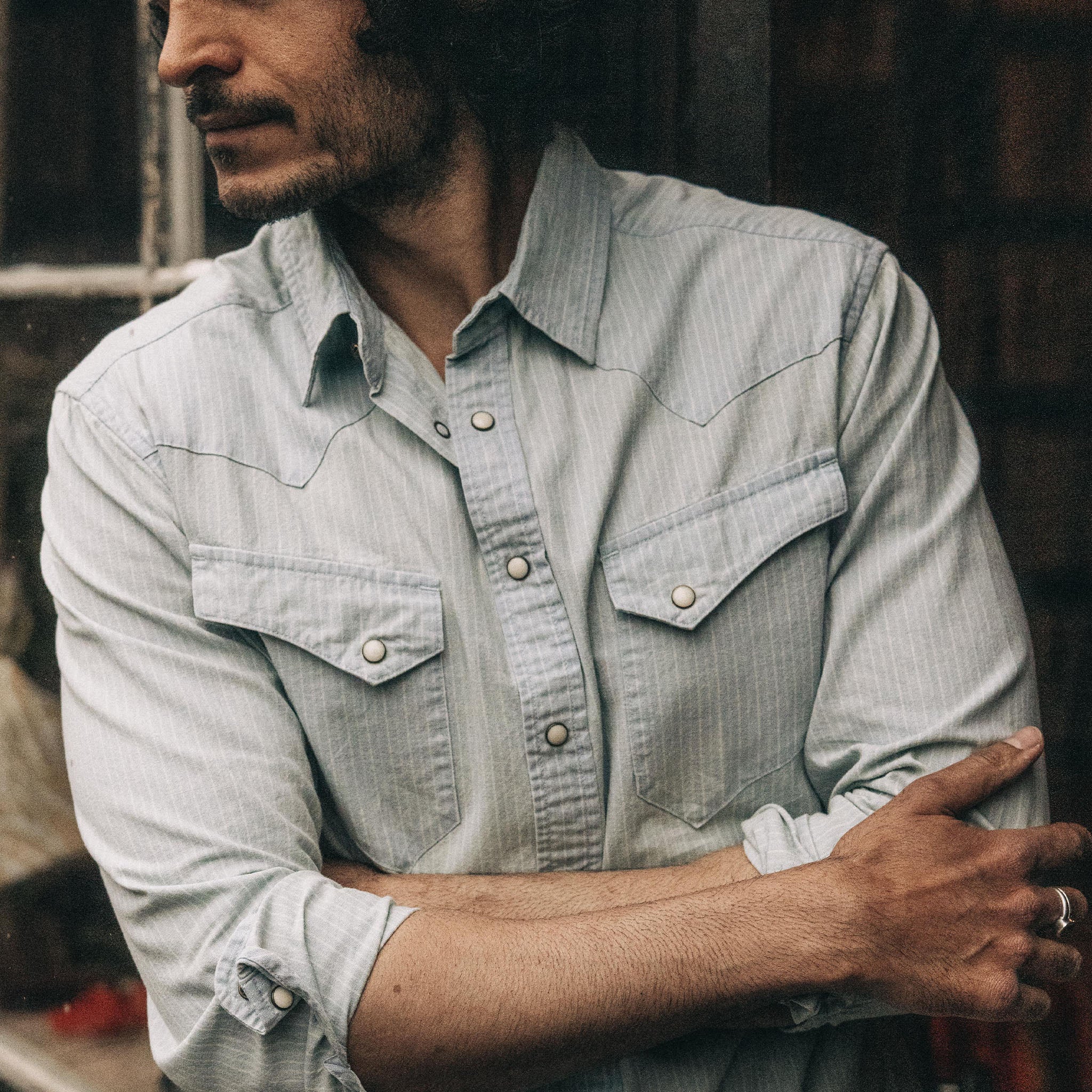 The Western Shirt in Bleached Indigo Stripe - Image 3