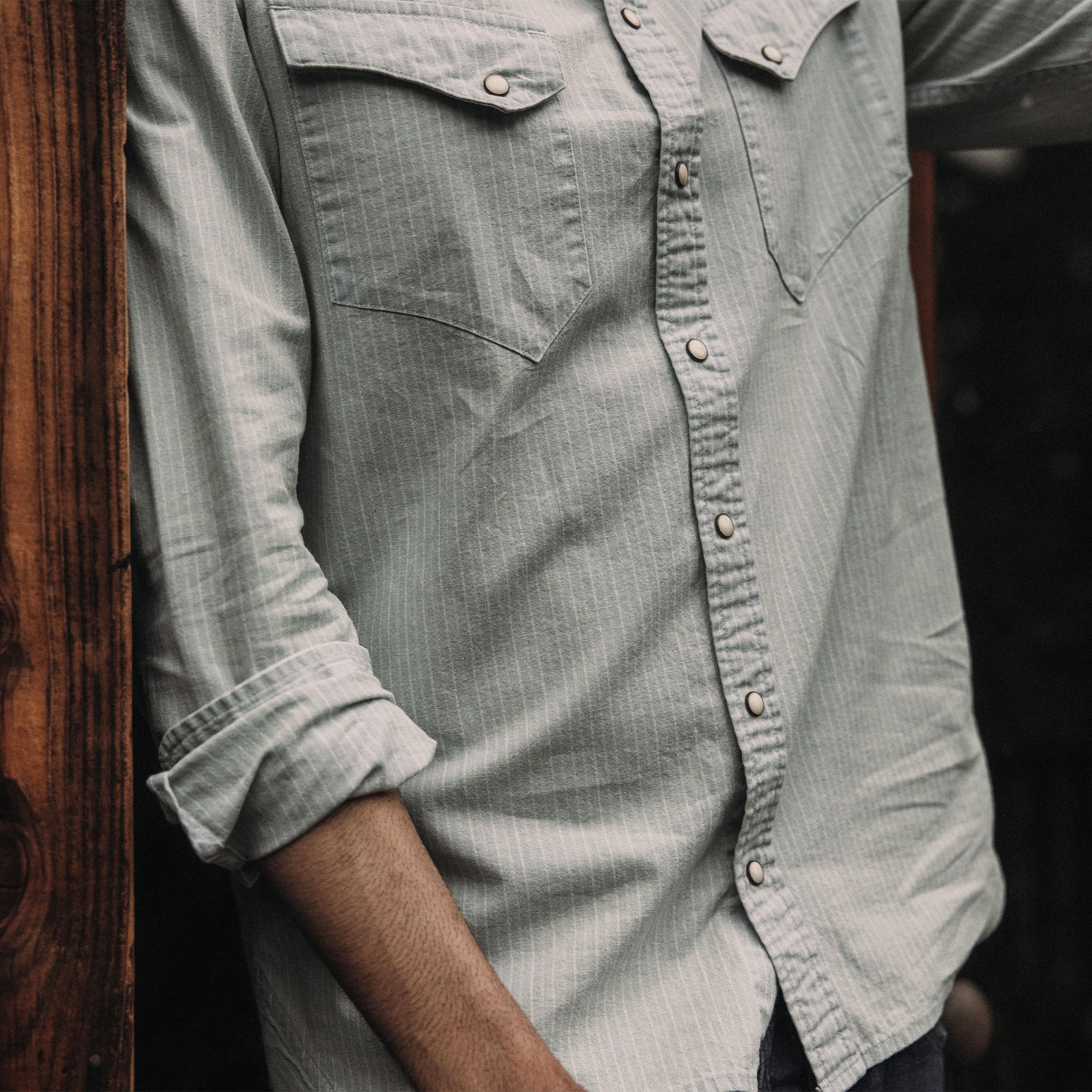 The Western Shirt in Bleached Indigo Stripe - Image 4