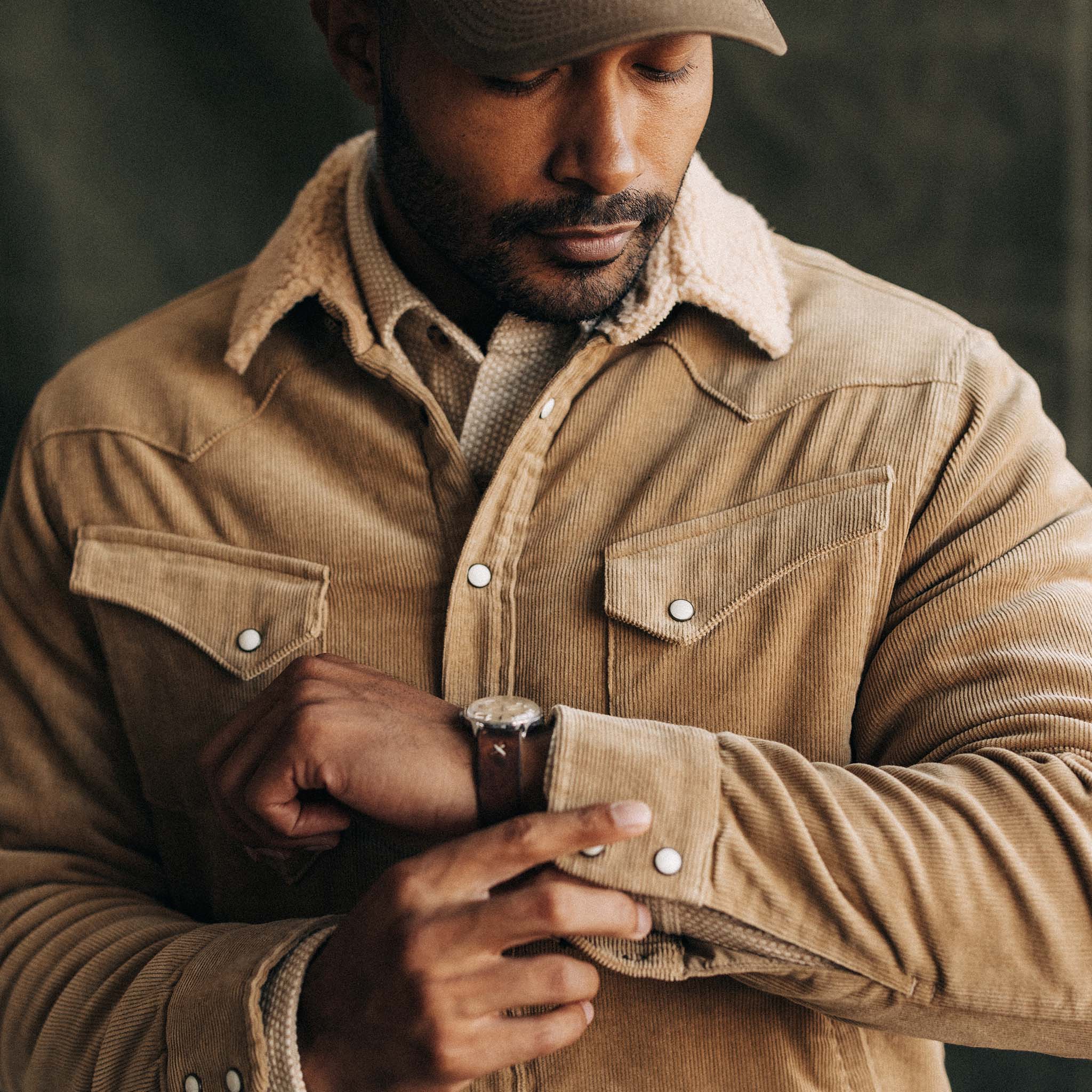 The Western Shirt Jacket in Dark Khaki Corduroy - Image 3