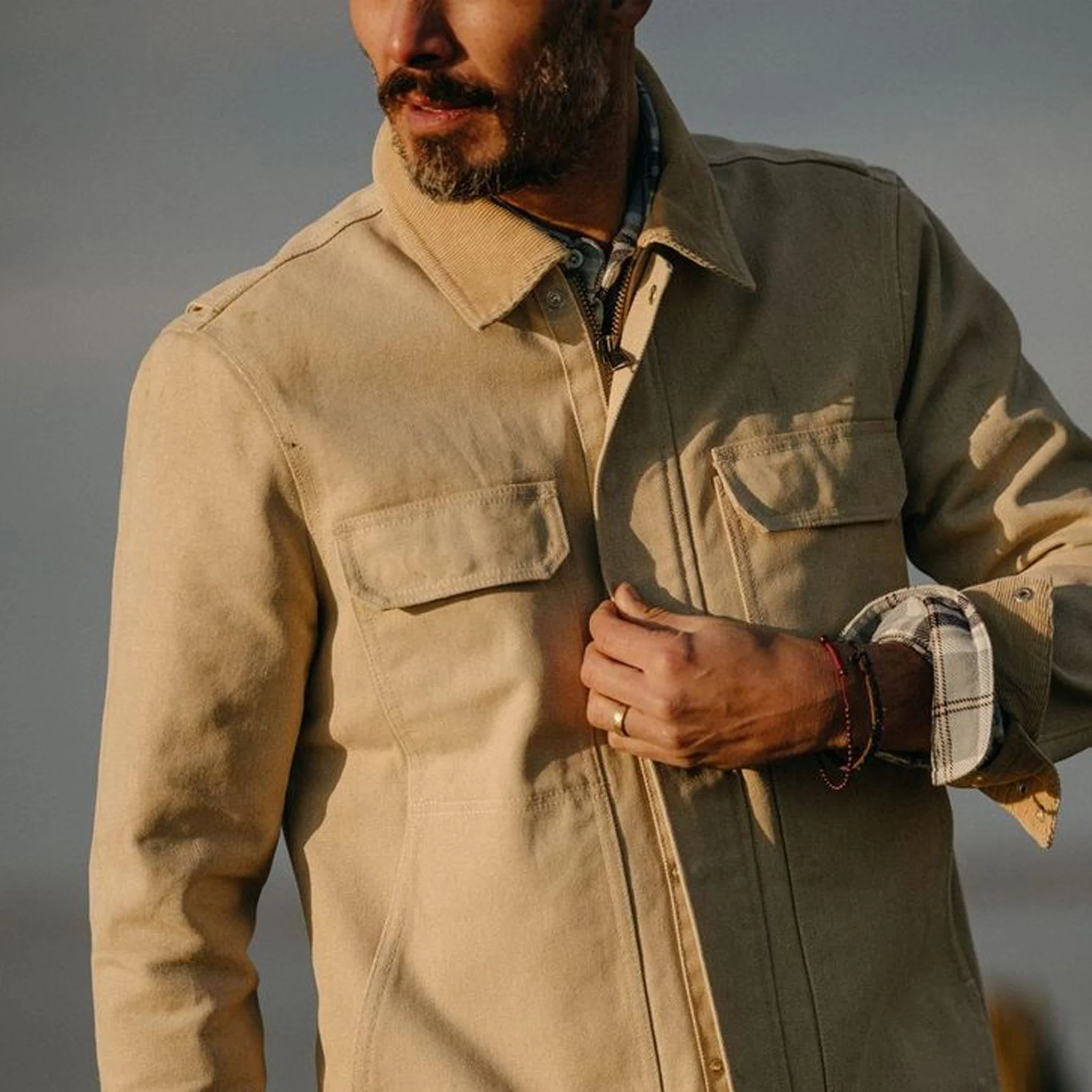 The Workhorse Utility Jacket in Light Khaki Chipped Canvas - Image 2